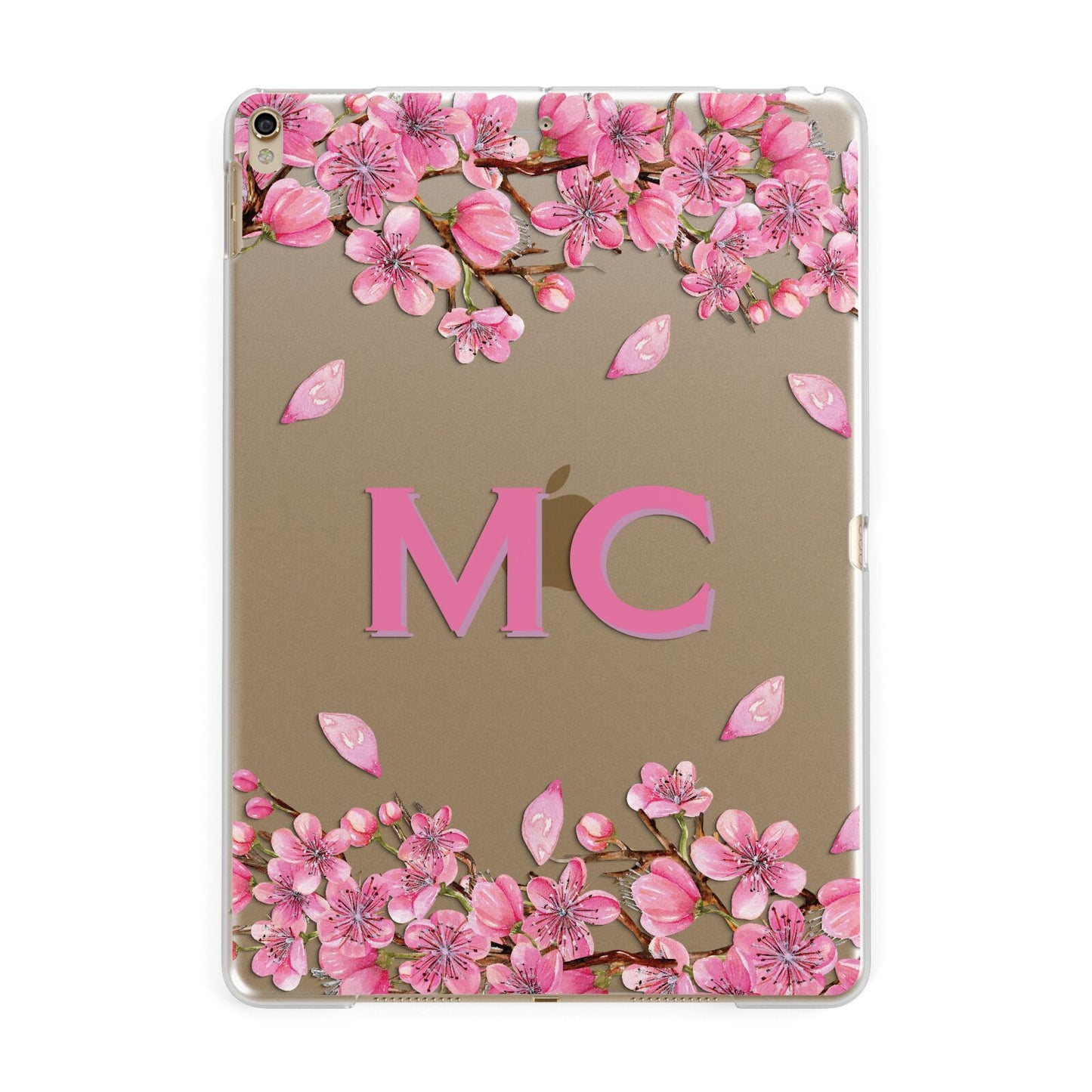 Personalised Vibrant Cherry Blossom Pink Apple iPad Gold Case