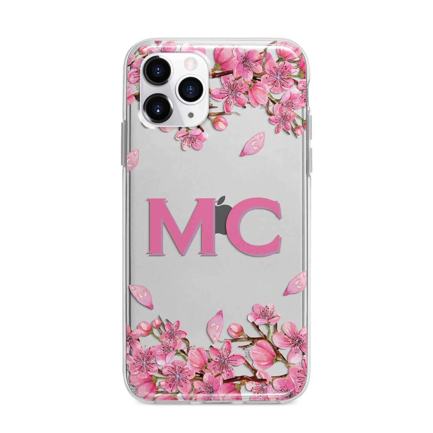 Personalised Vibrant Cherry Blossom Pink Apple iPhone 11 Pro Max in Silver with Bumper Case