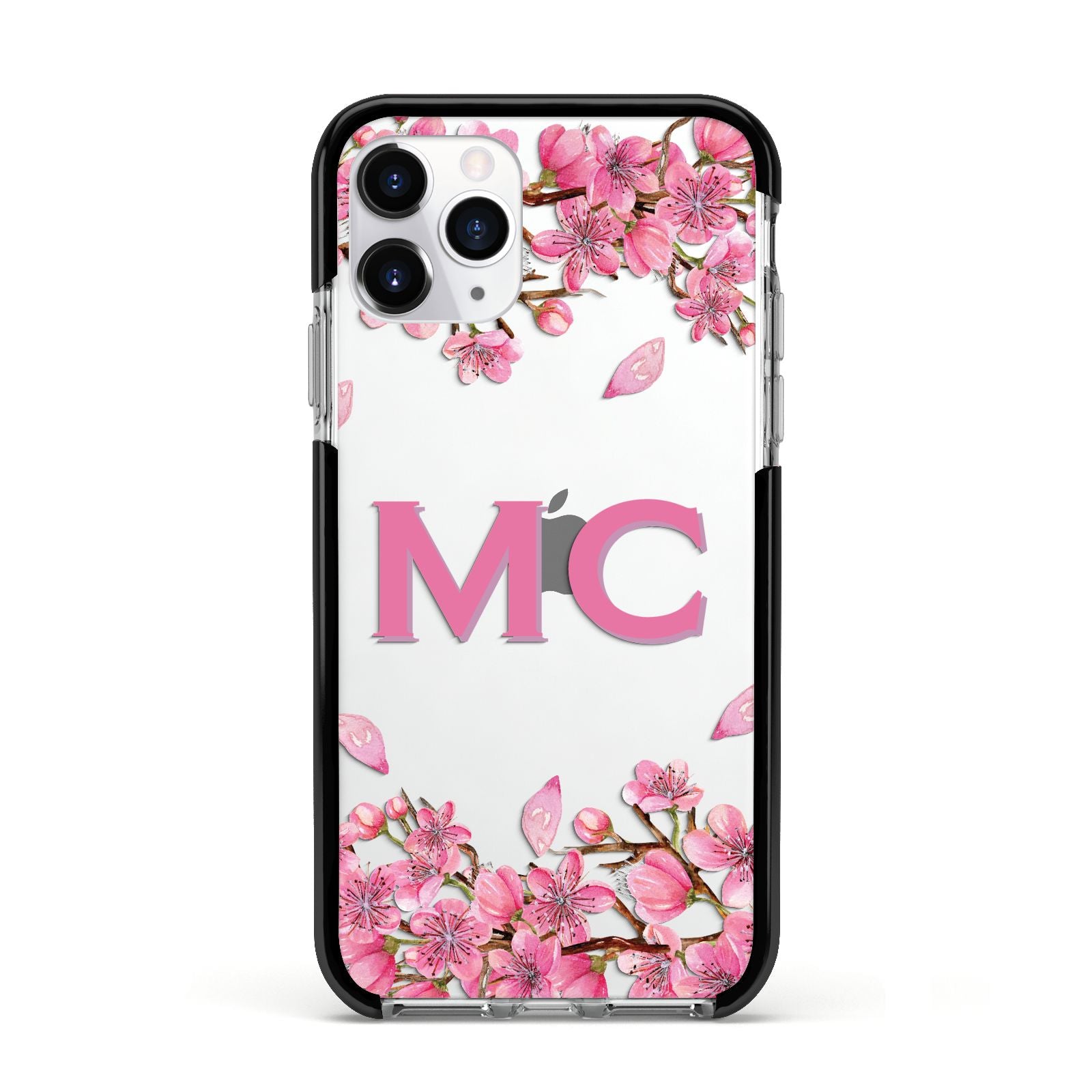 Personalised Vibrant Cherry Blossom Pink Apple iPhone 11 Pro in Silver with Black Impact Case