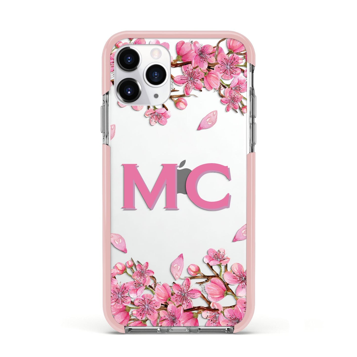 Personalised Vibrant Cherry Blossom Pink Apple iPhone 11 Pro in Silver with Pink Impact Case