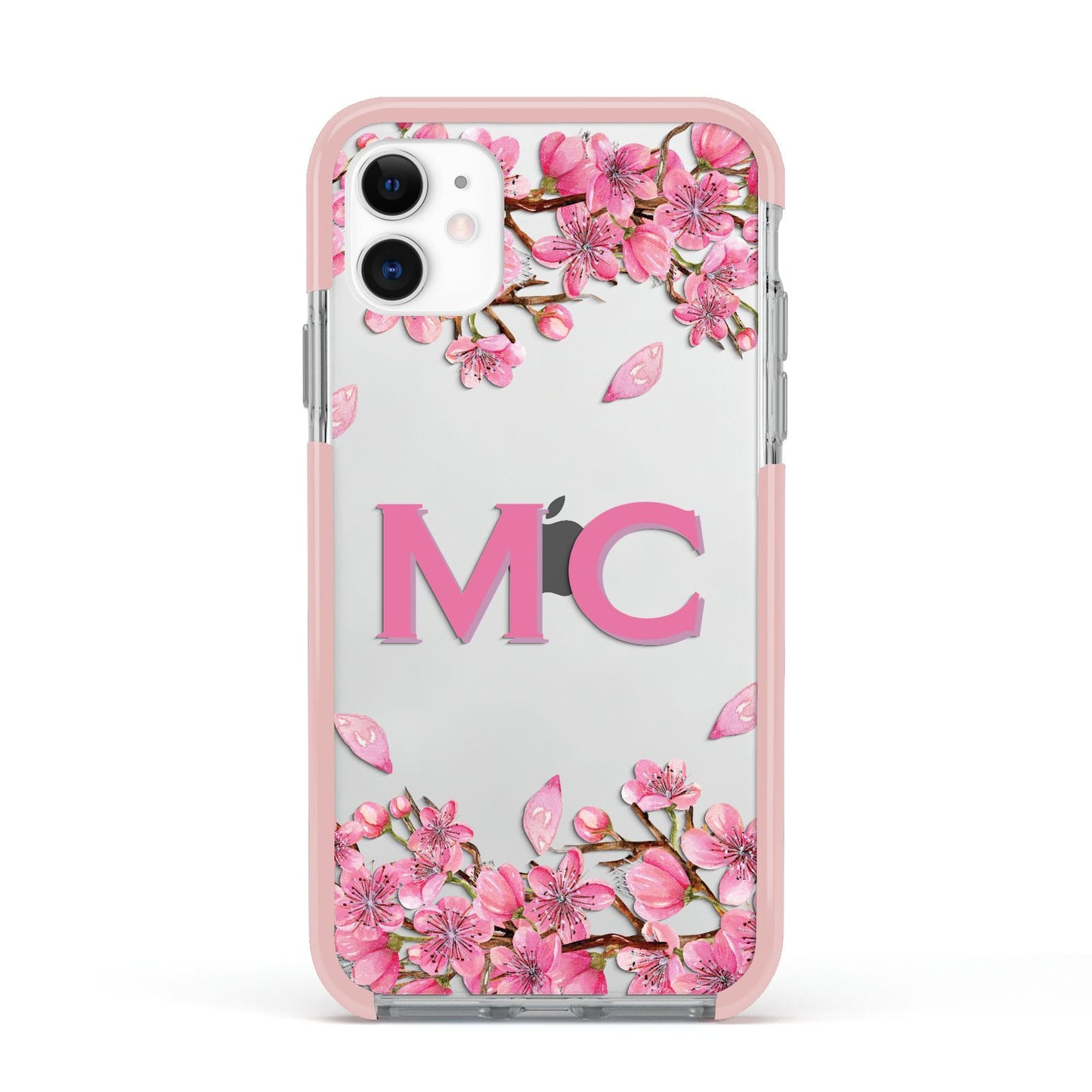 Personalised Vibrant Cherry Blossom Pink Apple iPhone 11 in White with Pink Impact Case