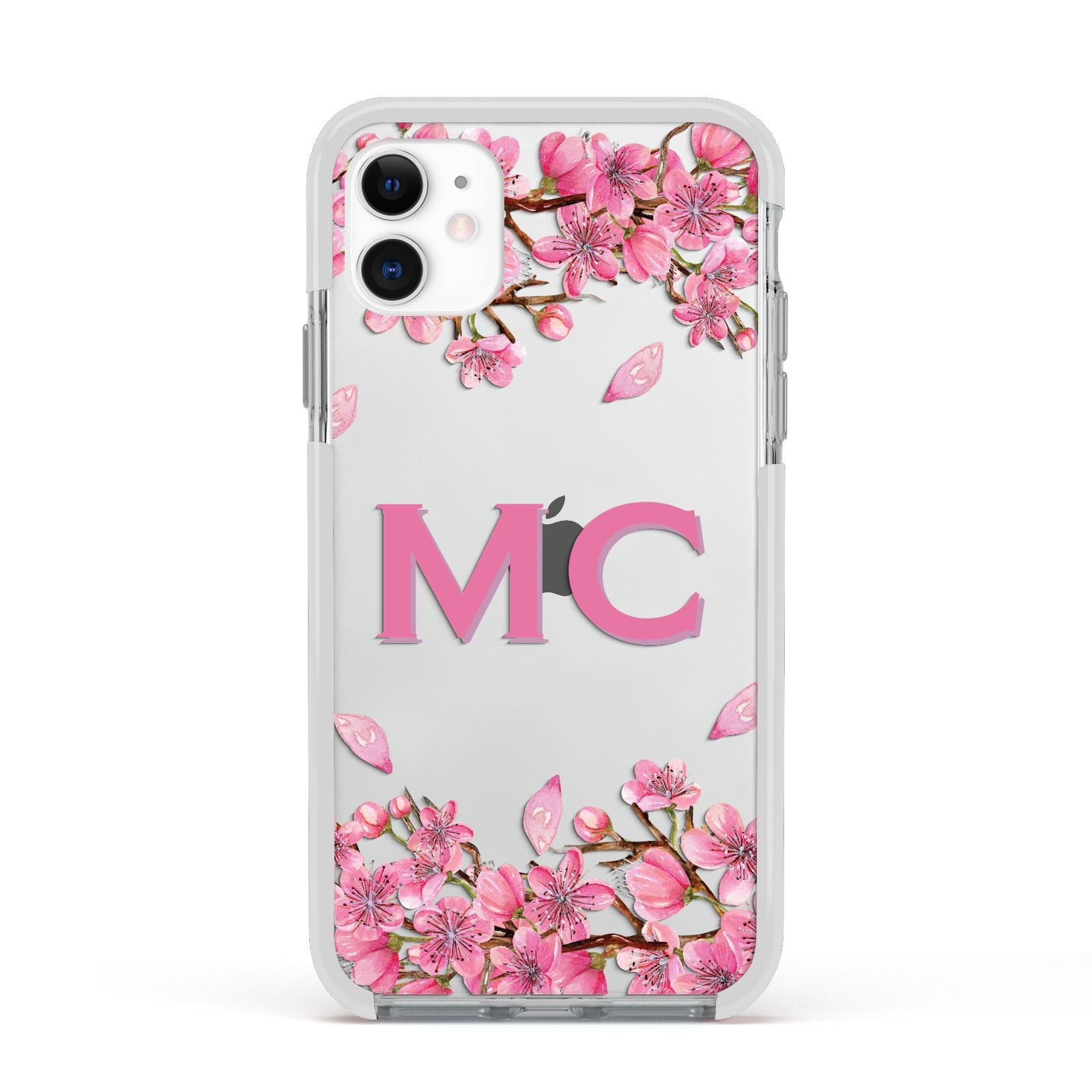 Personalised Vibrant Cherry Blossom Pink Apple iPhone 11 in White with White Impact Case