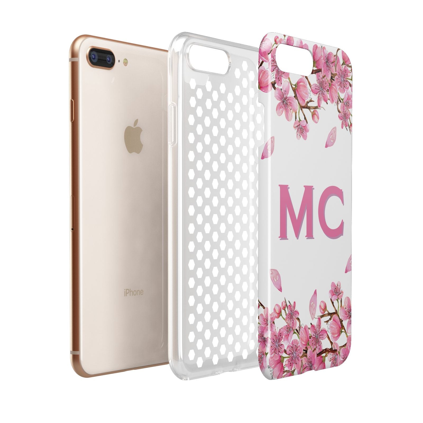 Personalised Vibrant Cherry Blossom Pink Apple iPhone 7 8 Plus 3D Tough Case Expanded View
