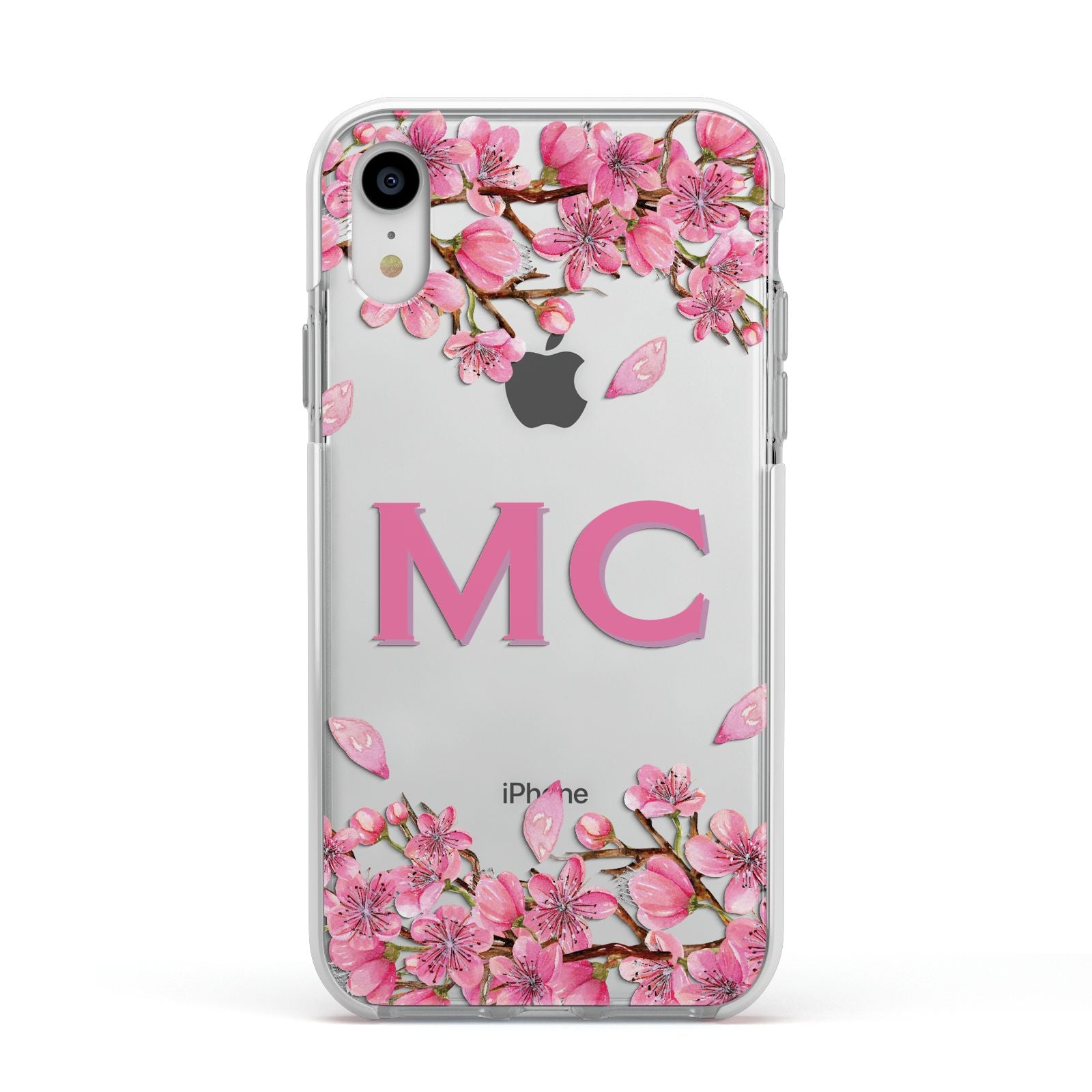 Personalised Vibrant Cherry Blossom Pink Apple iPhone XR Impact Case White Edge on Silver Phone