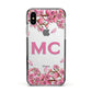 Personalised Vibrant Cherry Blossom Pink Apple iPhone Xs Impact Case Black Edge on Silver Phone