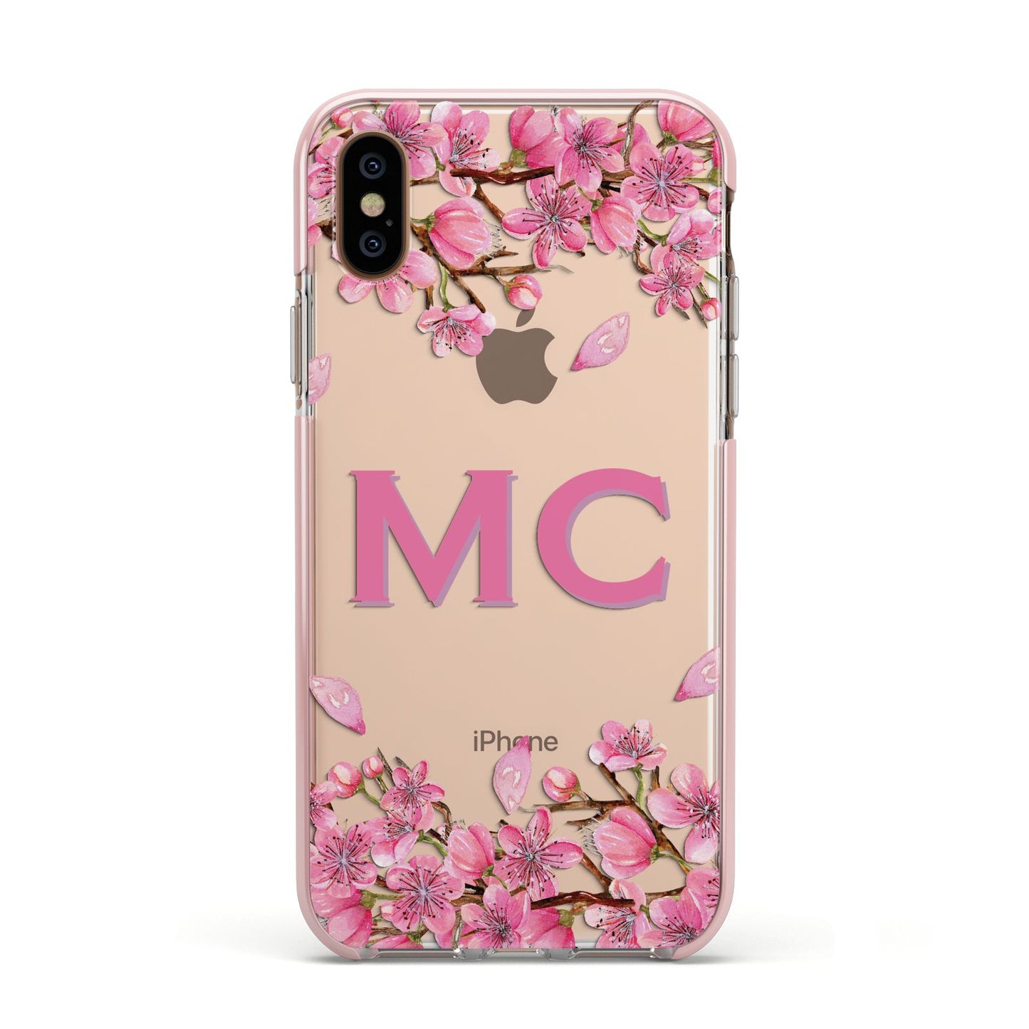 Personalised Vibrant Cherry Blossom Pink Apple iPhone Xs Impact Case Pink Edge on Gold Phone