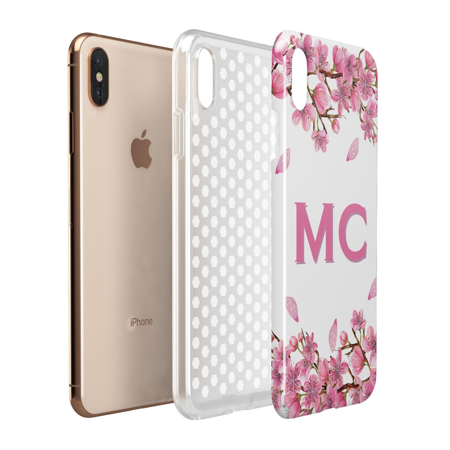 Personalised Vibrant Cherry Blossom Pink Apple iPhone Xs Max 3D Tough Case Expanded View