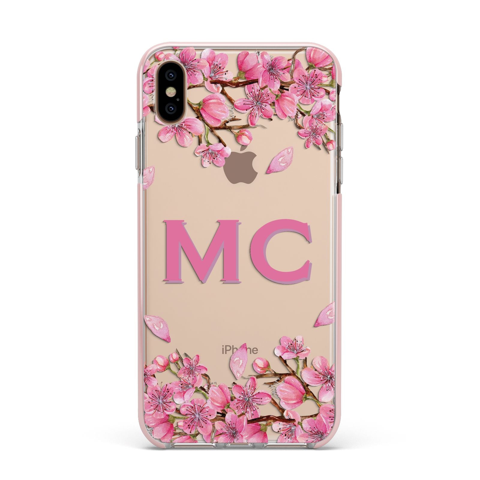 Personalised Vibrant Cherry Blossom Pink Apple iPhone Xs Max Impact Case Pink Edge on Gold Phone