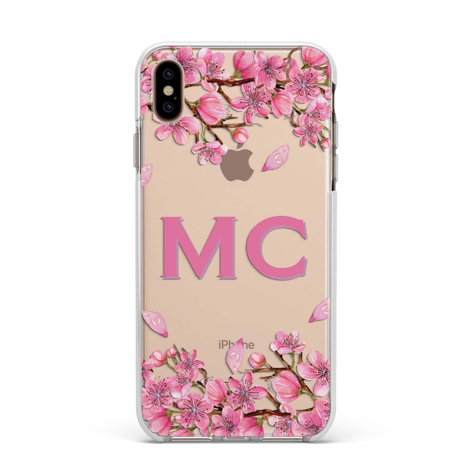 Personalised Vibrant Cherry Blossom Pink Apple iPhone Xs Max Impact Case White Edge on Gold Phone