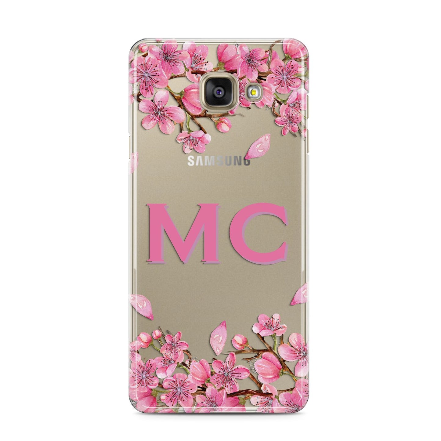 Personalised Vibrant Cherry Blossom Pink Samsung Galaxy A3 2016 Case on gold phone