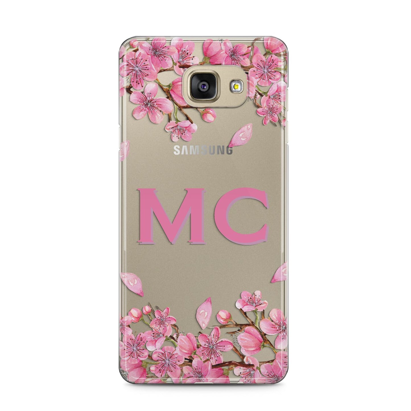 Personalised Vibrant Cherry Blossom Pink Samsung Galaxy A5 2016 Case on gold phone