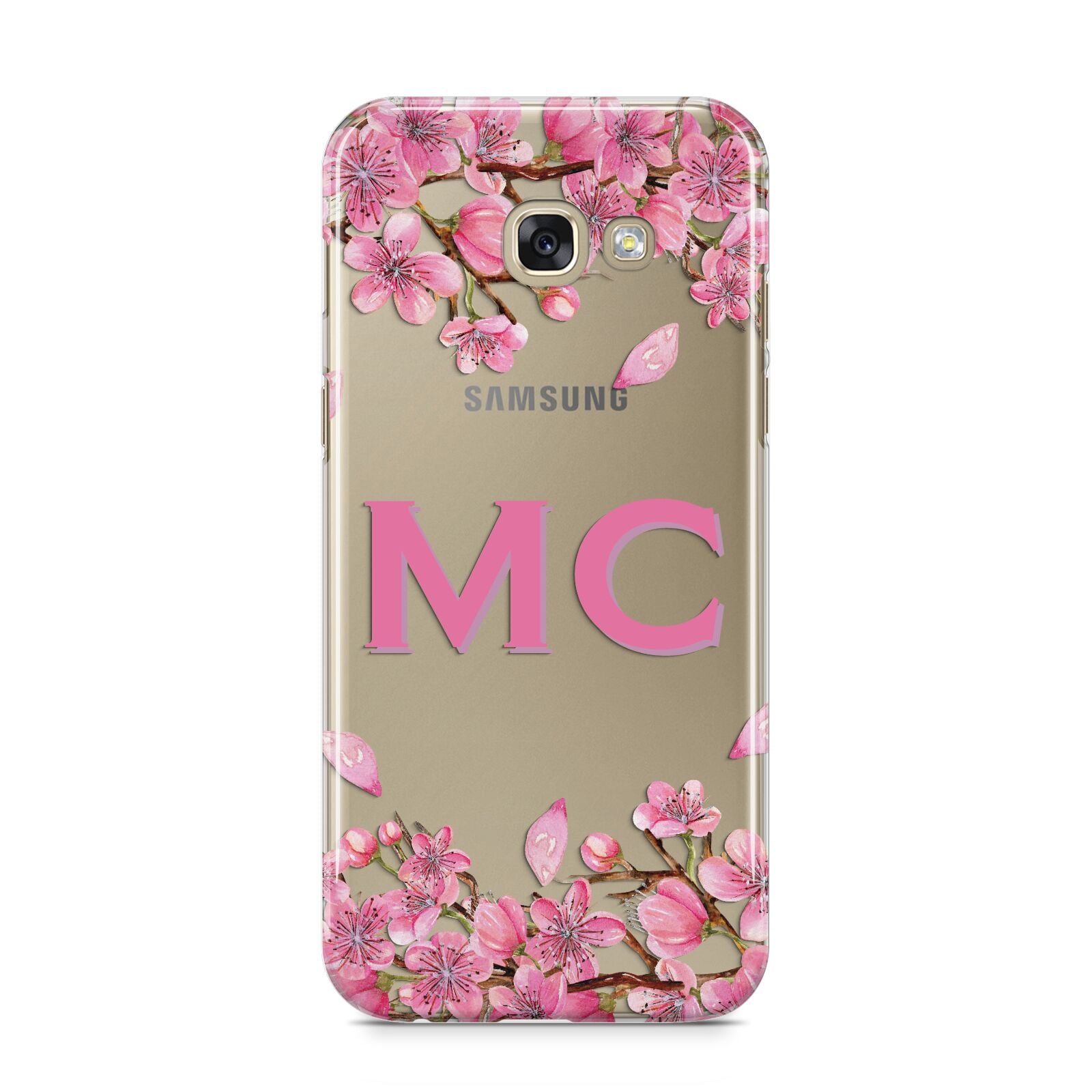 Personalised Vibrant Cherry Blossom Pink Samsung Galaxy A5 2017 Case on gold phone