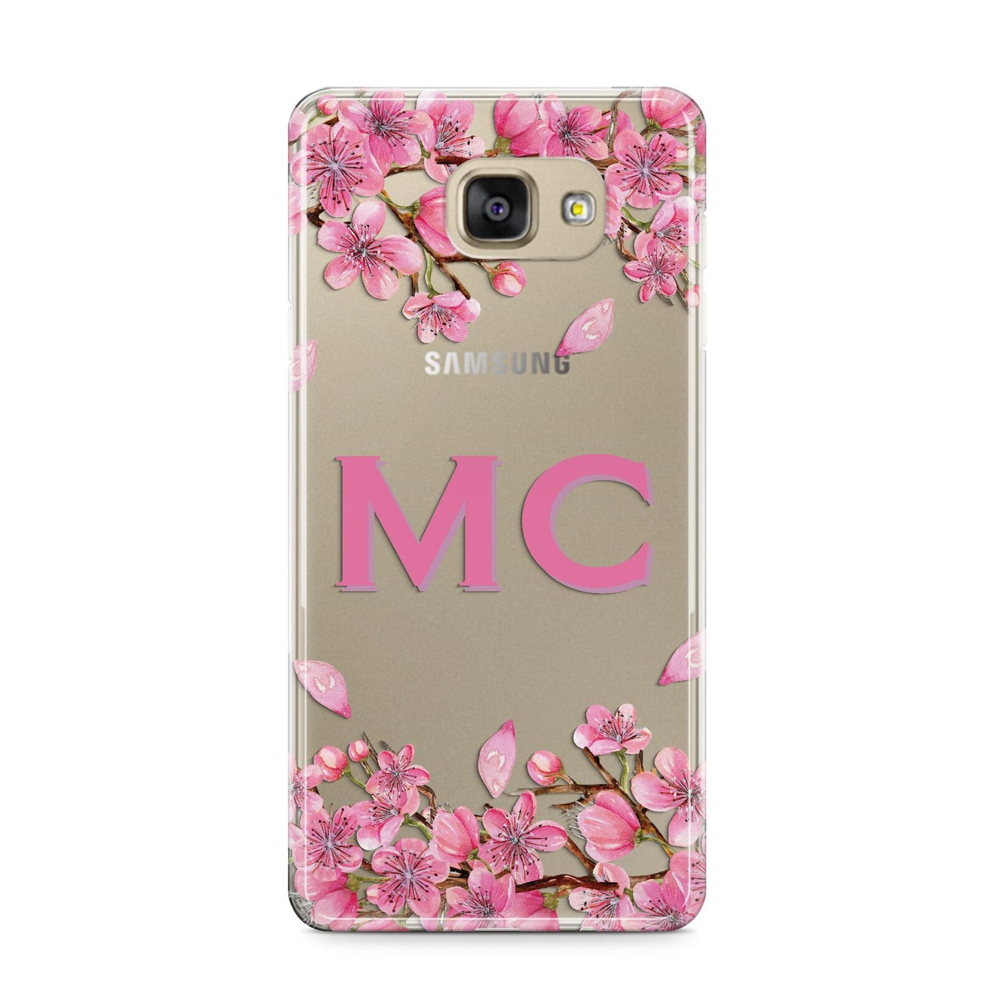 Personalised Vibrant Cherry Blossom Pink Samsung Galaxy A9 2016 Case on gold phone