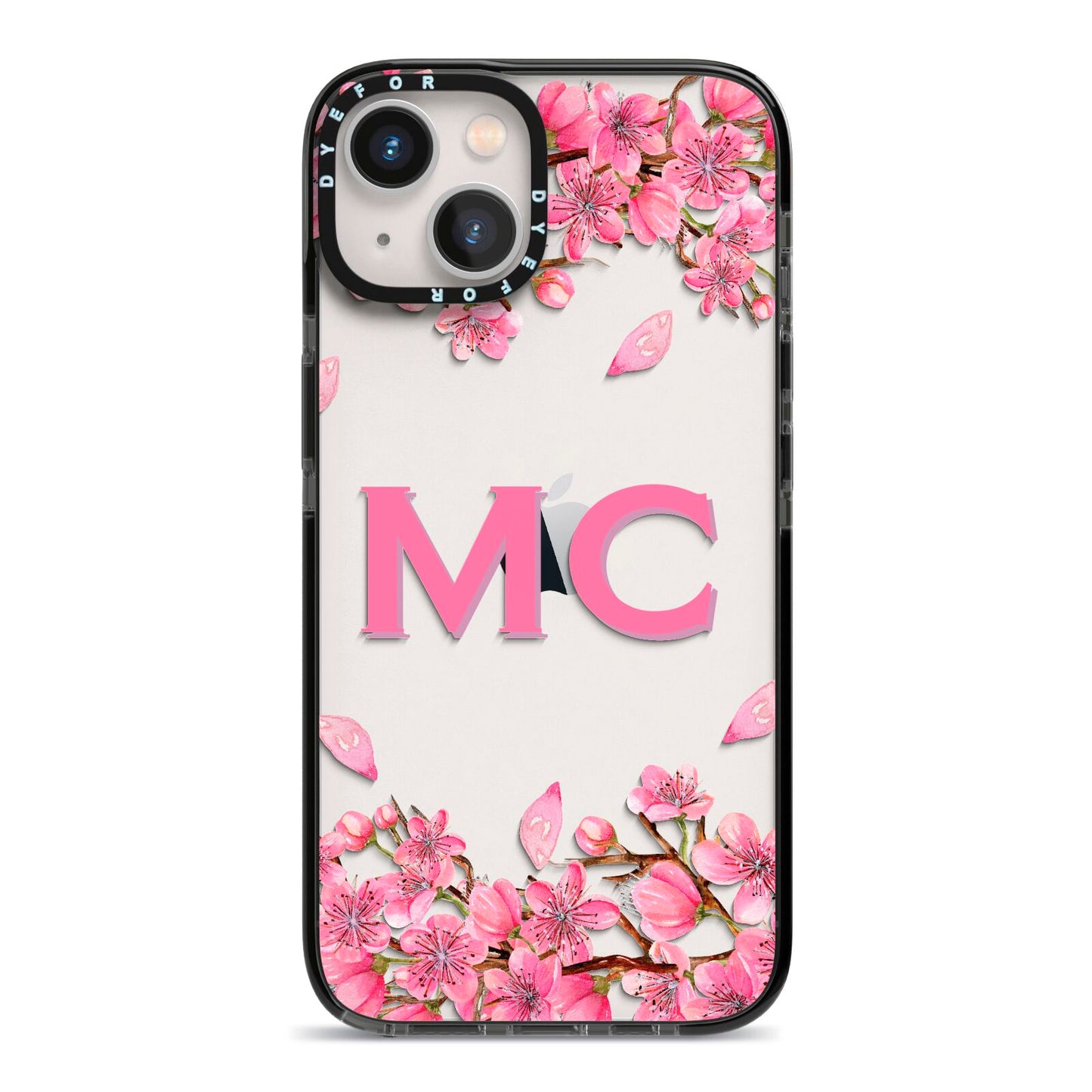 Personalised Vibrant Cherry Blossom Pink iPhone 13 Black Impact Case on Silver phone