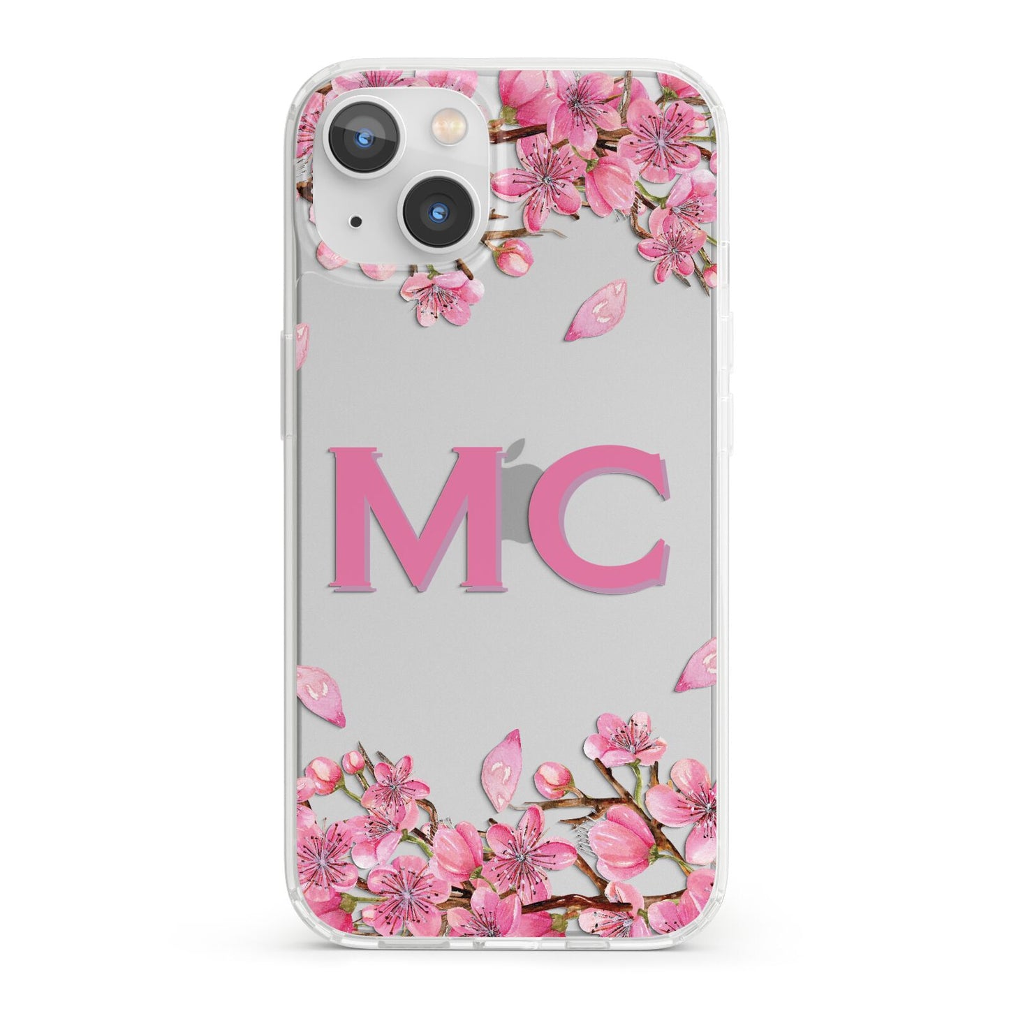 Personalised Vibrant Cherry Blossom Pink iPhone 13 Clear Bumper Case