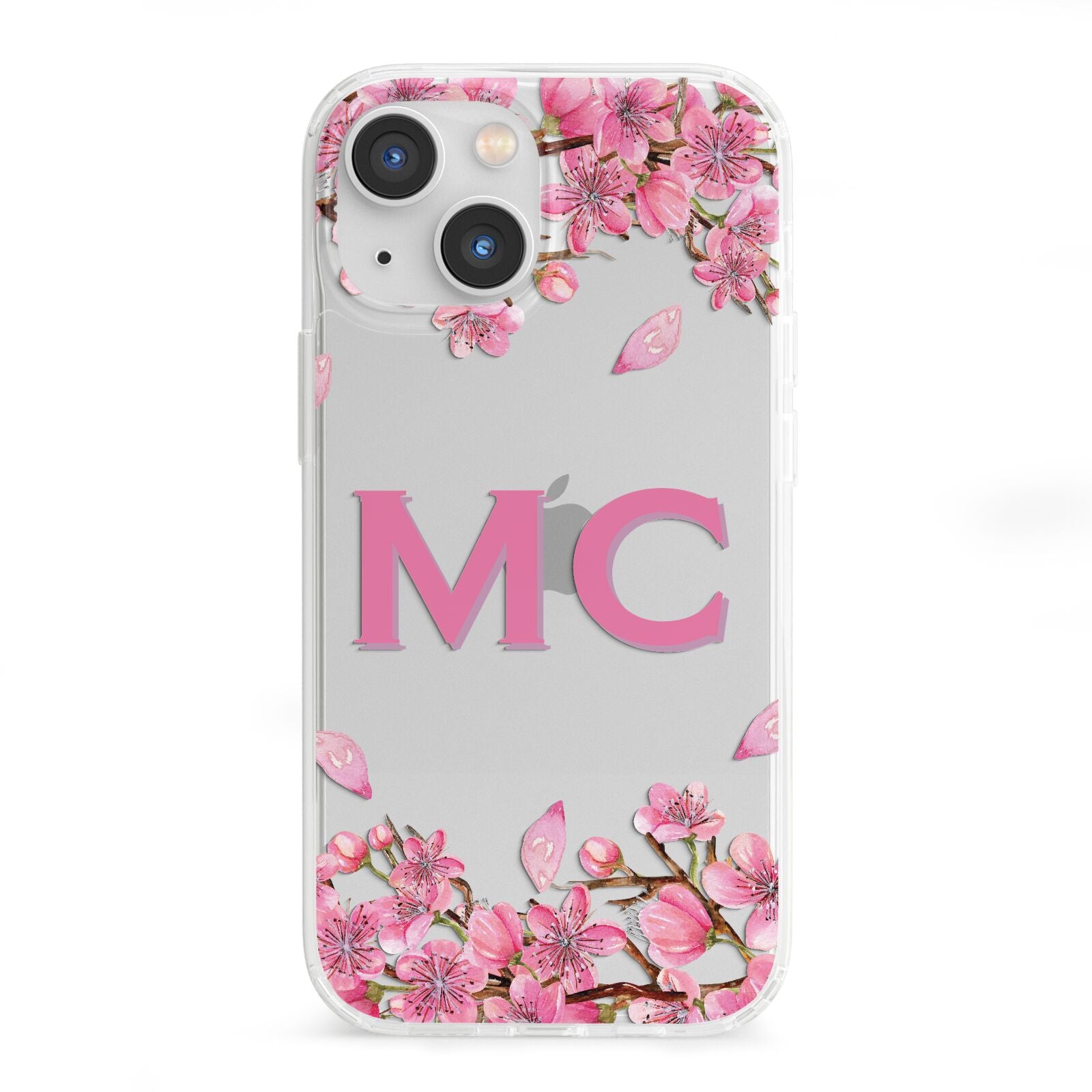 Personalised Vibrant Cherry Blossom Pink iPhone 13 Mini Clear Bumper Case
