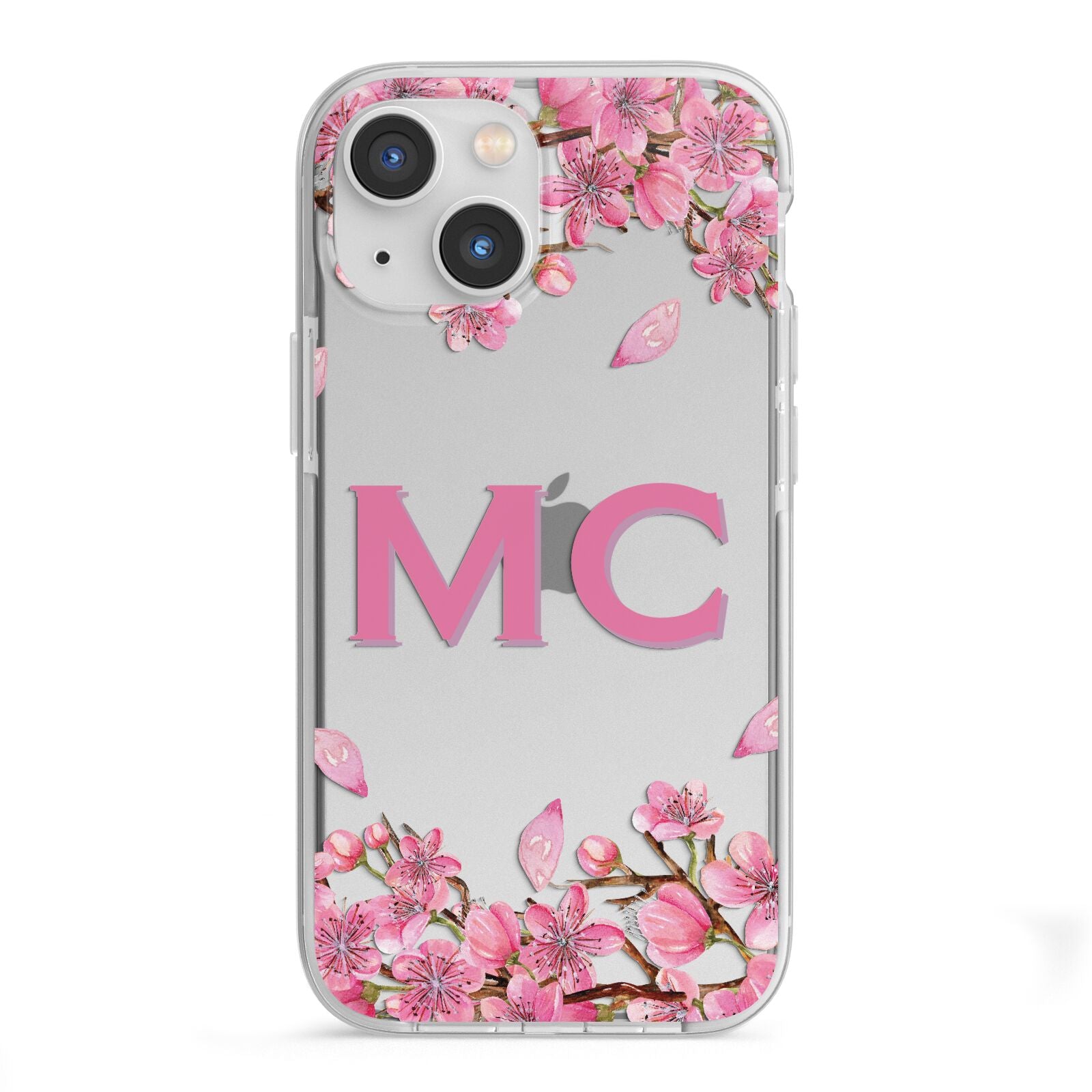 Personalised Vibrant Cherry Blossom Pink iPhone 13 Mini TPU Impact Case with White Edges