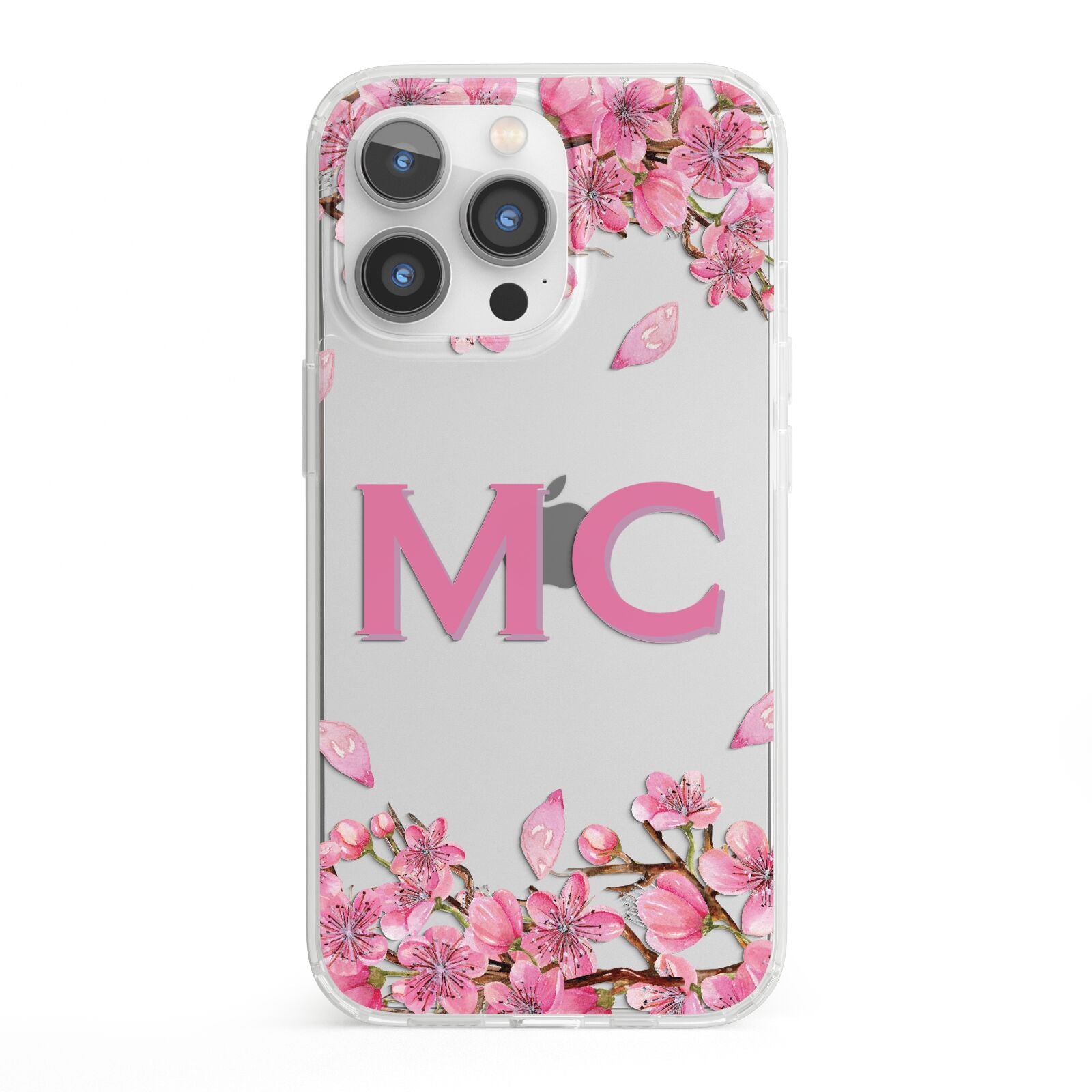 Personalised Vibrant Cherry Blossom Pink iPhone 13 Pro Clear Bumper Case