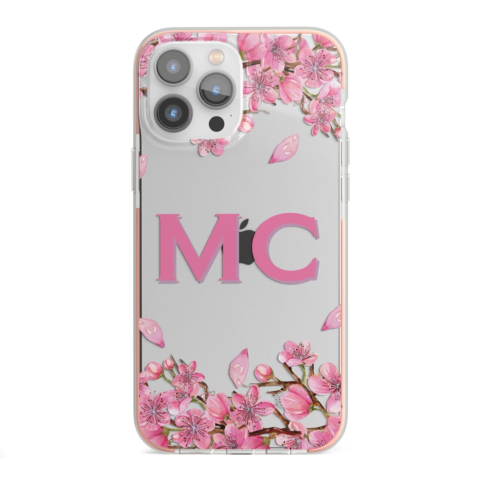 Personalised Vibrant Cherry Blossom Pink iPhone 13 Pro Max TPU Impact Case with Pink Edges