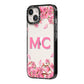 Personalised Vibrant Cherry Blossom Pink iPhone 14 Black Impact Case Side Angle on Silver phone