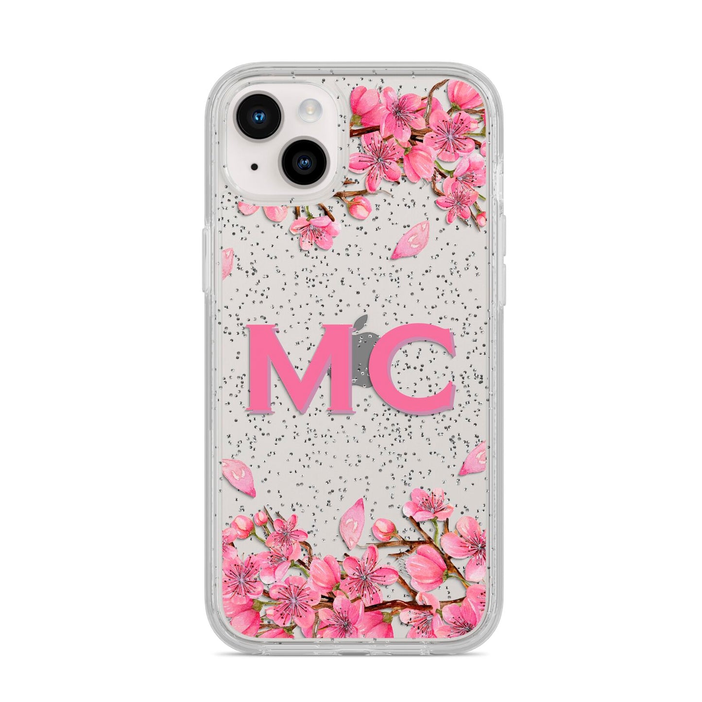 Personalised Vibrant Cherry Blossom Pink iPhone 14 Plus Glitter Tough Case Starlight