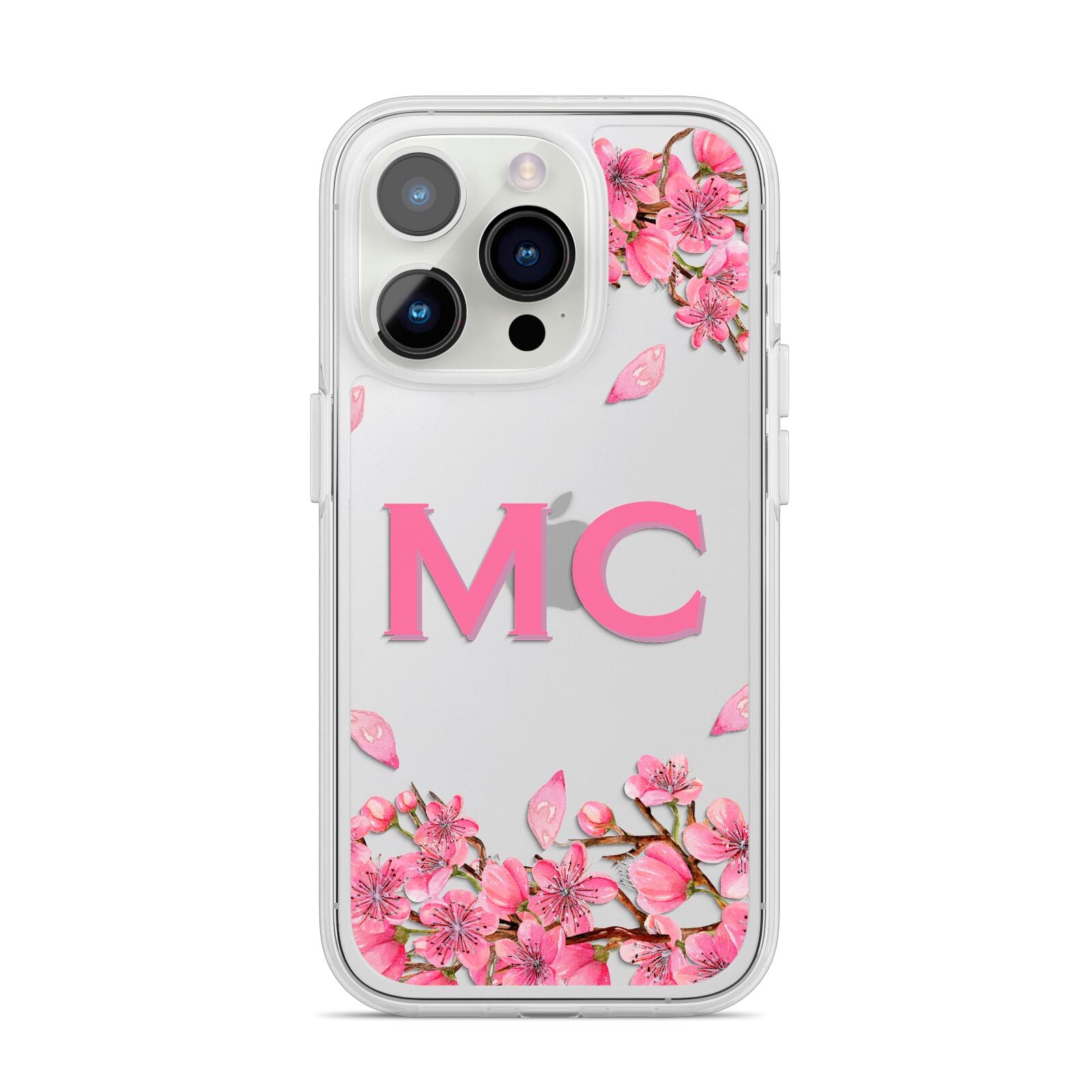 Personalised Vibrant Cherry Blossom Pink iPhone 14 Pro Clear Tough Case Silver