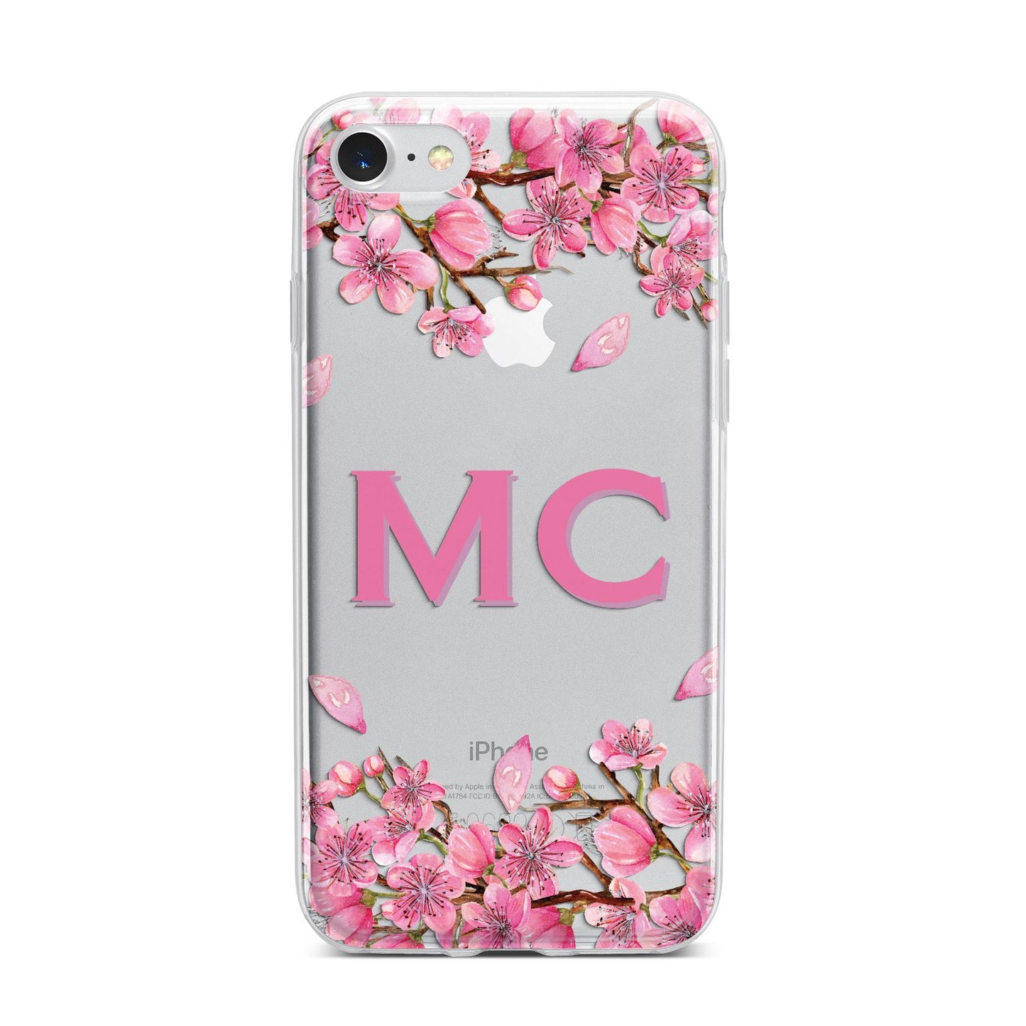 Personalised Vibrant Cherry Blossom Pink iPhone 7 Bumper Case on Silver iPhone