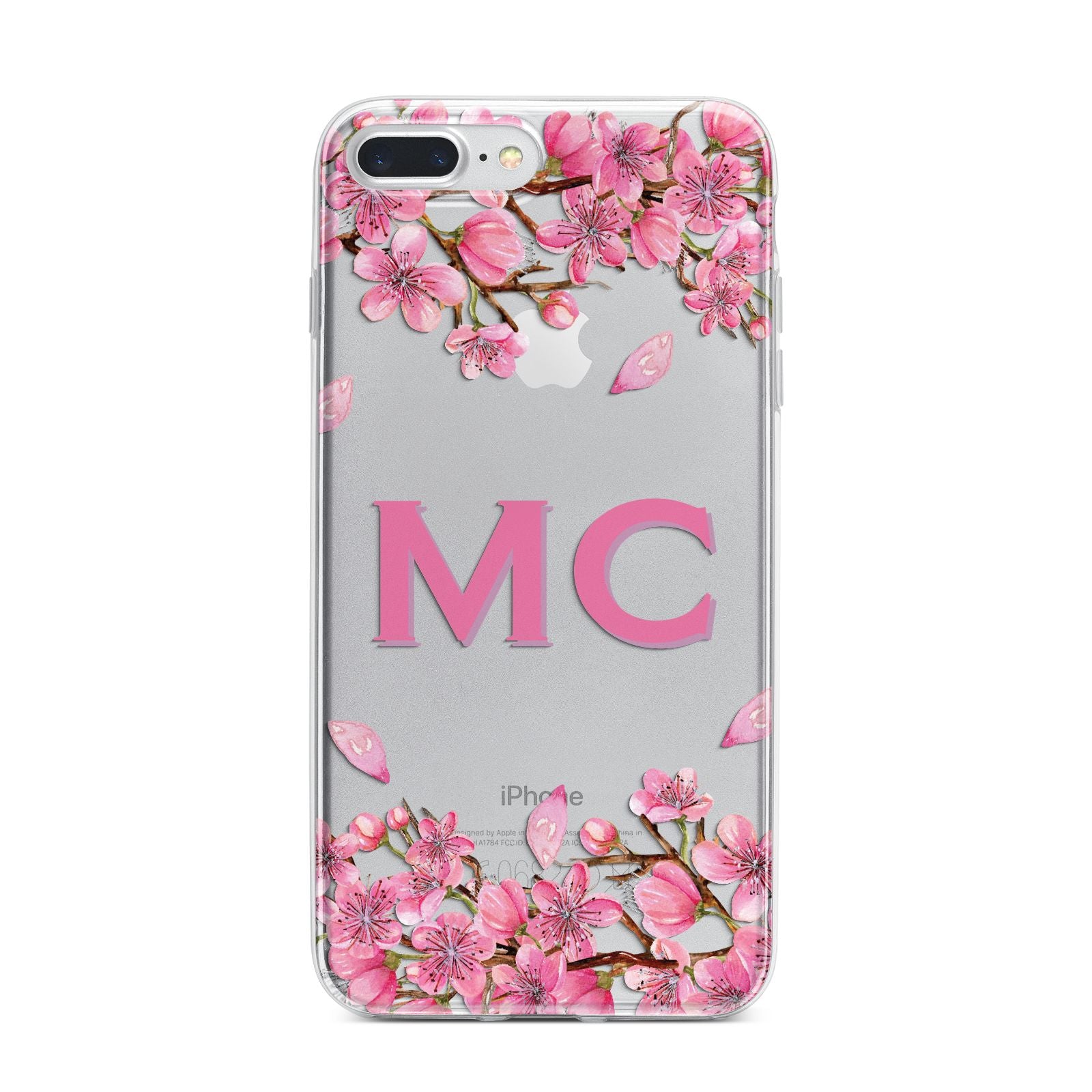Personalised Vibrant Cherry Blossom Pink iPhone 7 Plus Bumper Case on Silver iPhone