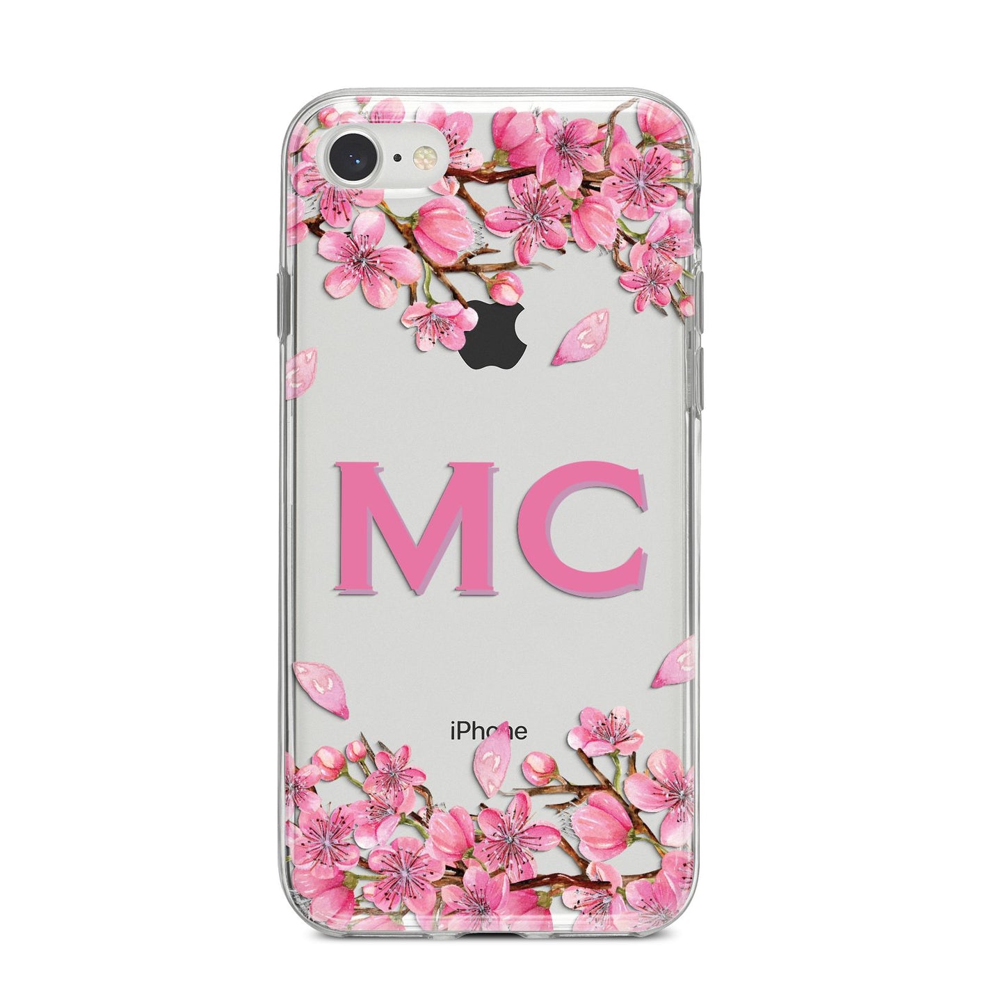 Personalised Vibrant Cherry Blossom Pink iPhone 8 Bumper Case on Silver iPhone