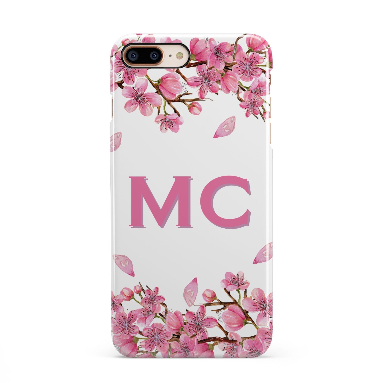 Personalised Vibrant Cherry Blossom Pink iPhone 8 Plus 3D Snap Case on Gold Phone