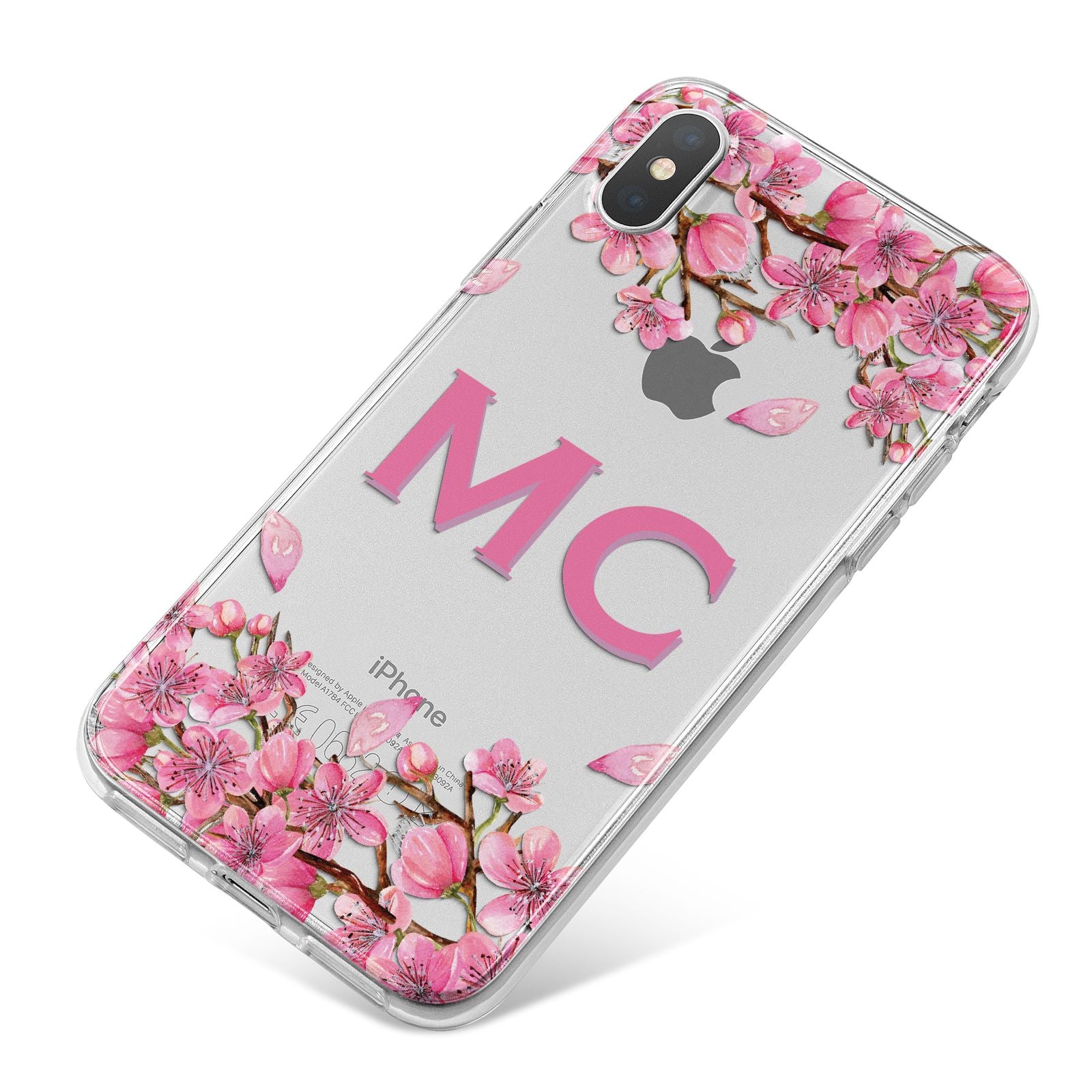 Personalised Vibrant Cherry Blossom Pink iPhone X Bumper Case on Silver iPhone