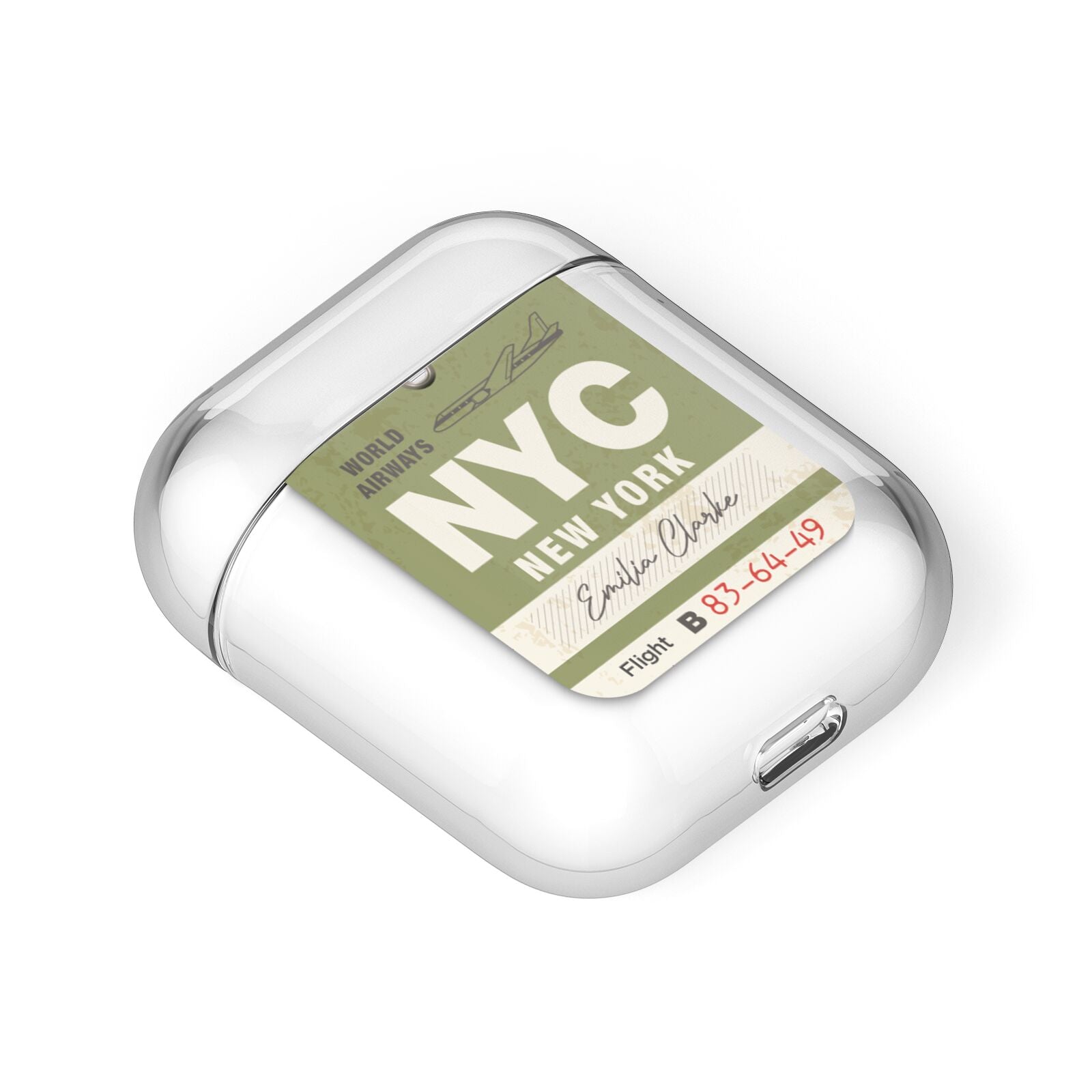 Personalised Vintage Baggage Tag AirPods Case Laid Flat