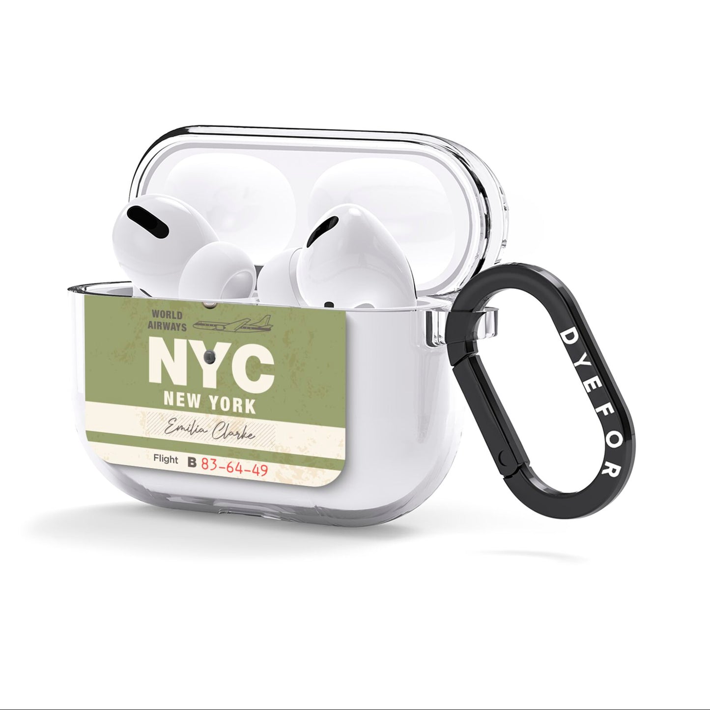 Personalised Vintage Baggage Tag AirPods Clear Case 3rd Gen Side Image