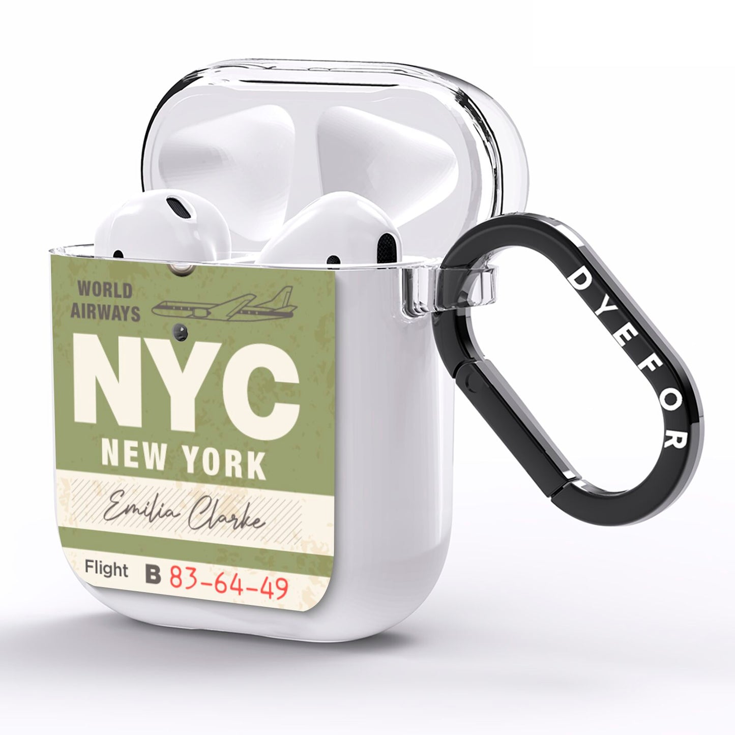 Personalised Vintage Baggage Tag AirPods Clear Case Side Image
