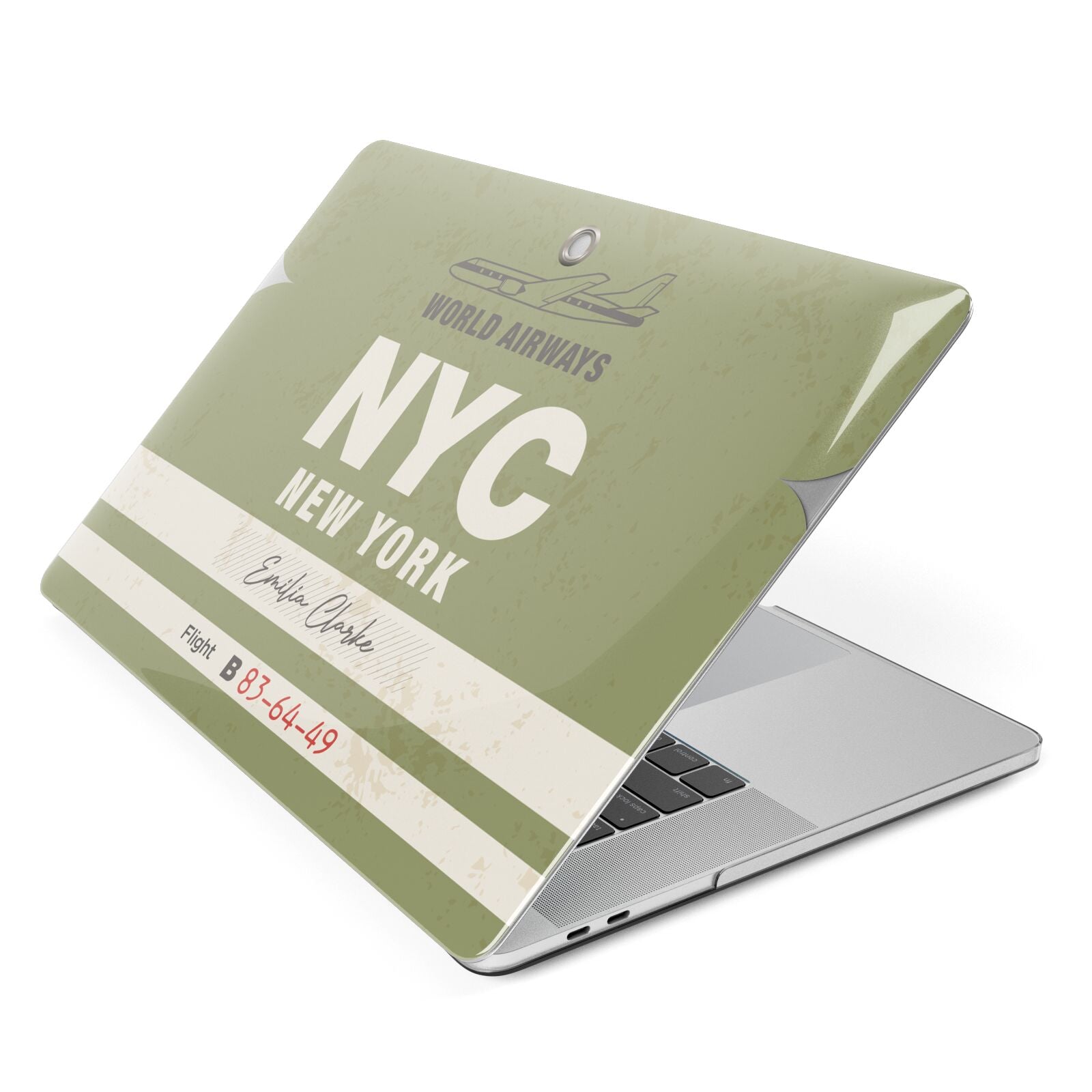 Personalised Vintage Baggage Tag Apple MacBook Case Side View