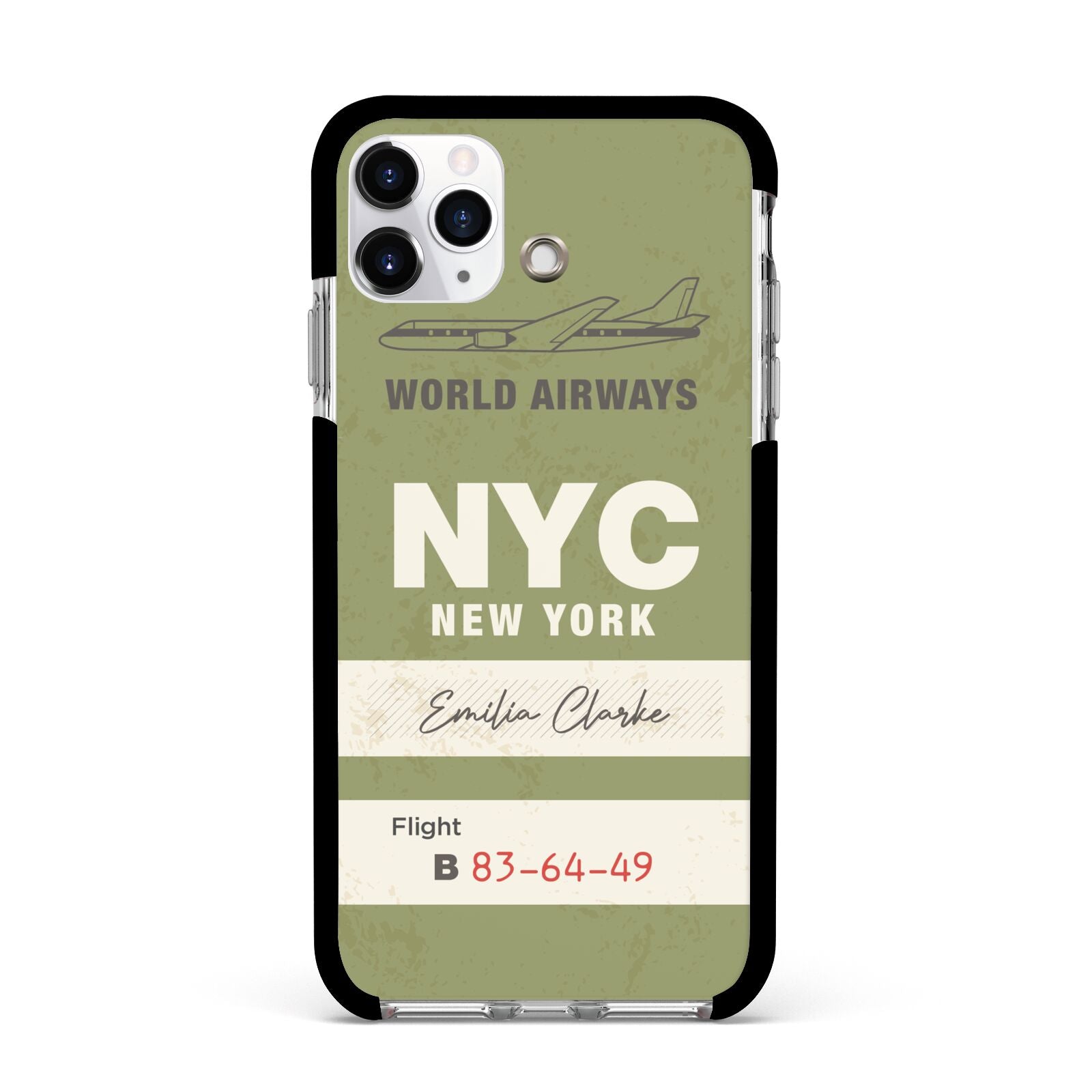 Personalised Vintage Baggage Tag Apple iPhone 11 Pro Max in Silver with Black Impact Case