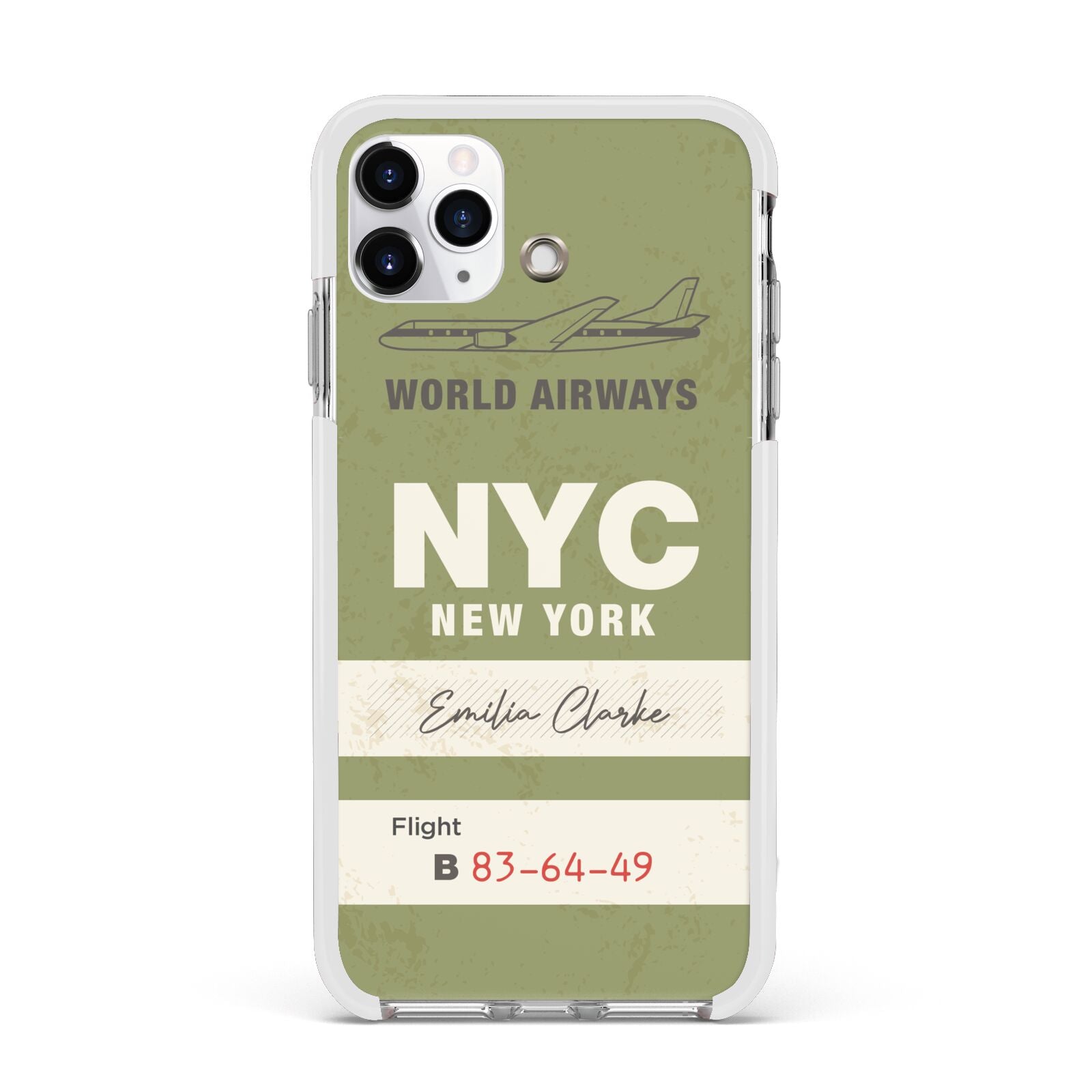 Personalised Vintage Baggage Tag Apple iPhone 11 Pro Max in Silver with White Impact Case