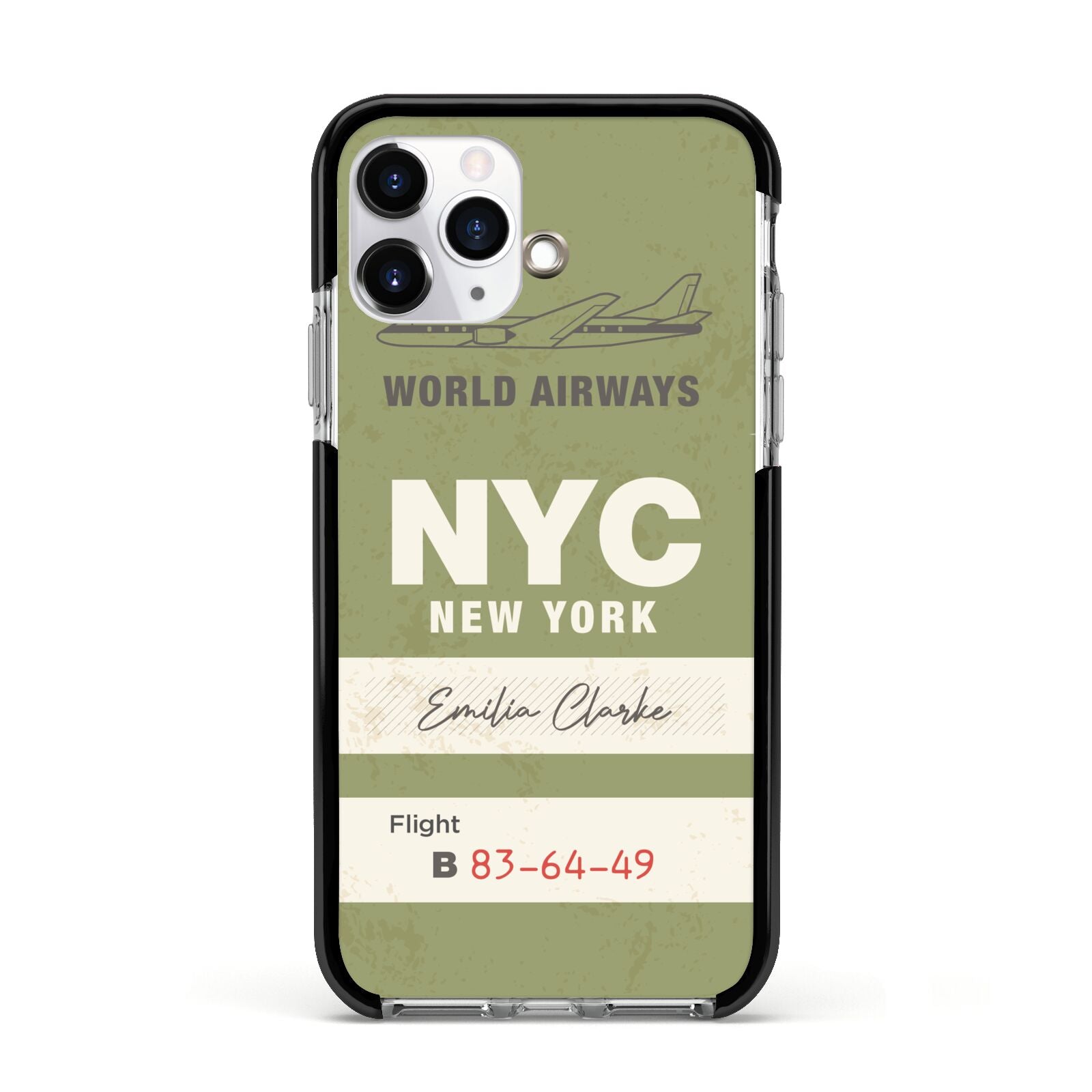 Personalised Vintage Baggage Tag Apple iPhone 11 Pro in Silver with Black Impact Case