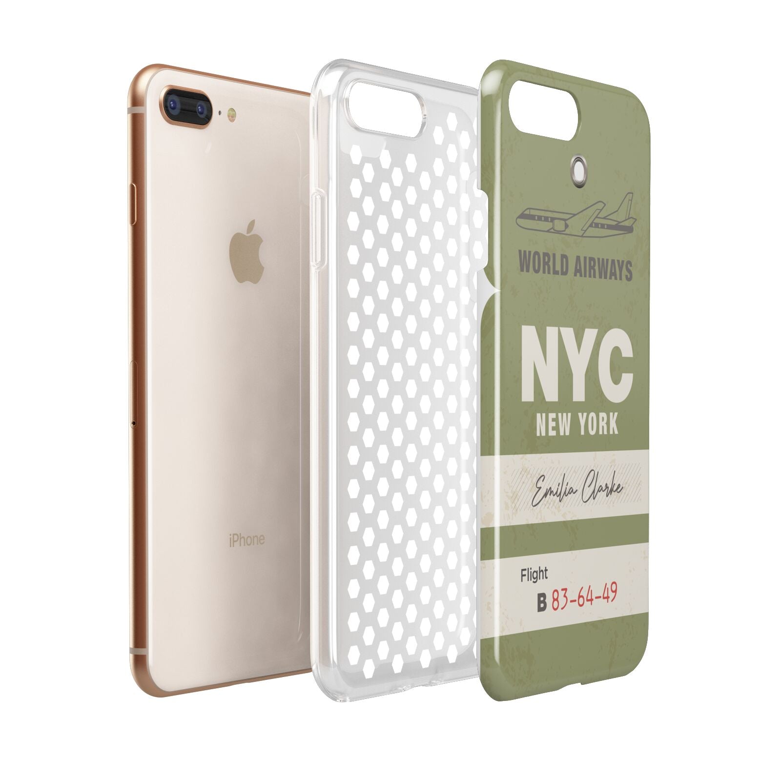 Personalised Vintage Baggage Tag Apple iPhone 7 8 Plus 3D Tough Case Expanded View