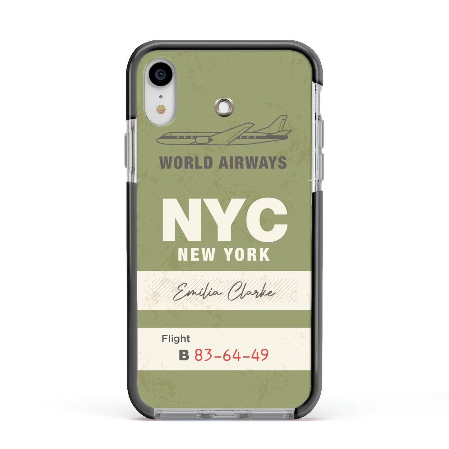 Personalised Vintage Baggage Tag Apple iPhone XR Impact Case Black Edge on Silver Phone