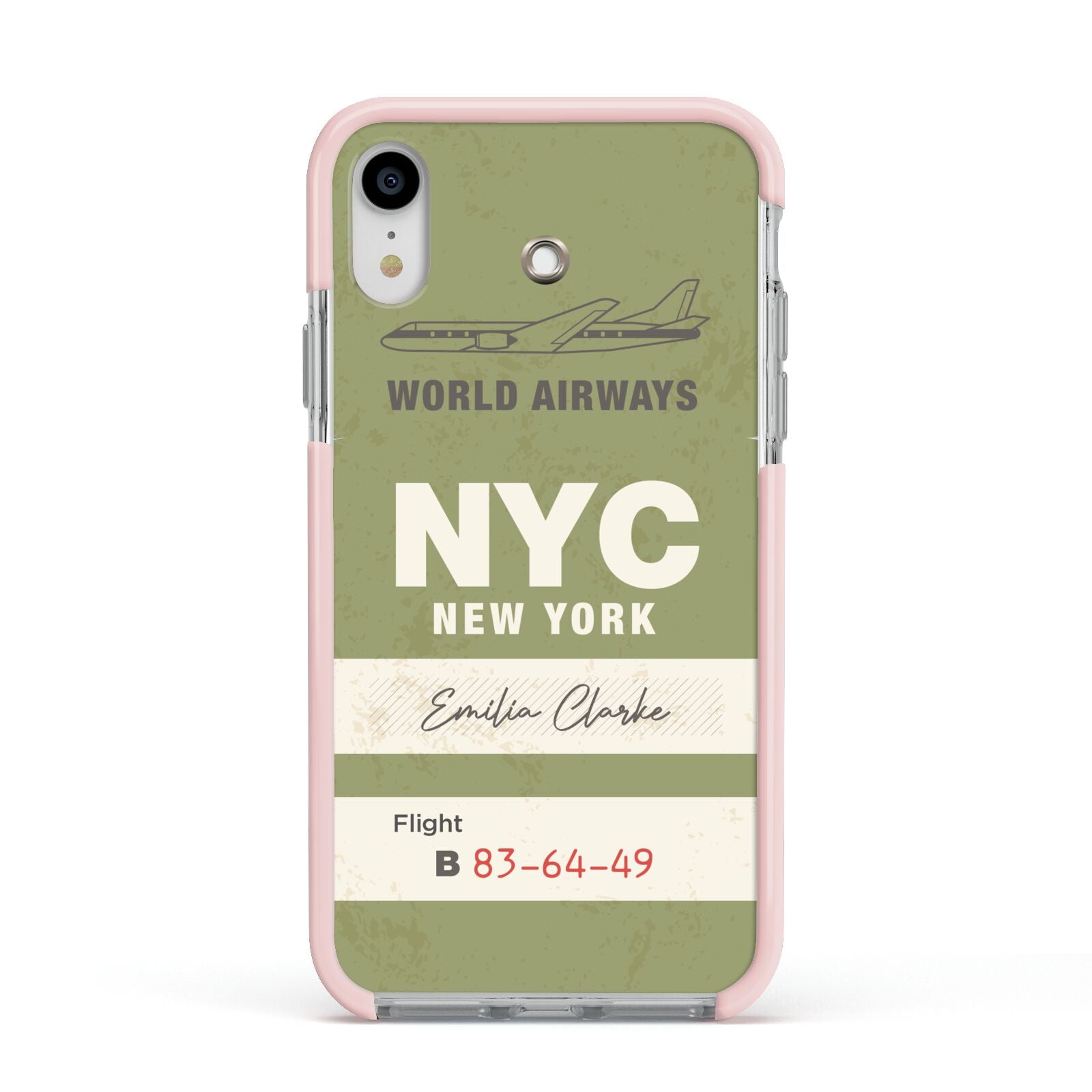 Personalised Vintage Baggage Tag Apple iPhone XR Impact Case Pink Edge on Silver Phone