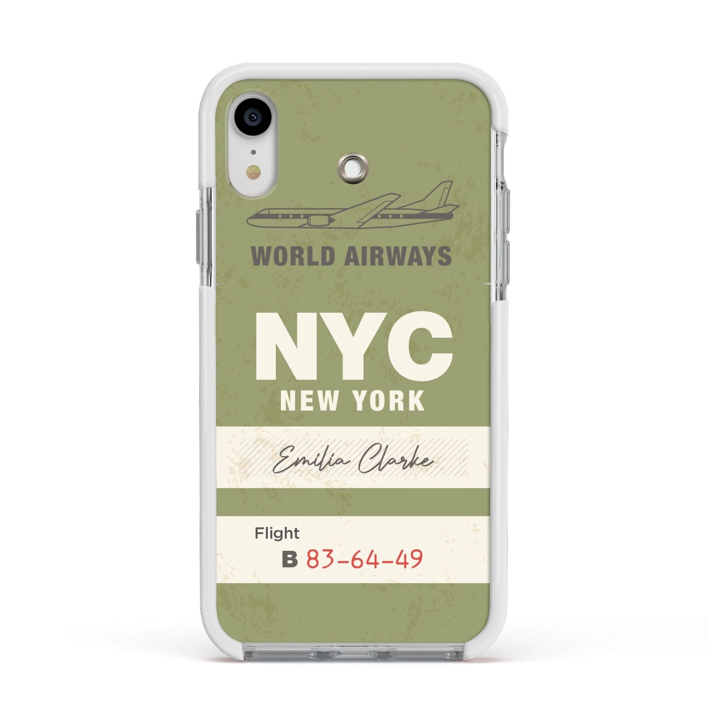 Personalised Vintage Baggage Tag Apple iPhone XR Impact Case White Edge on Silver Phone