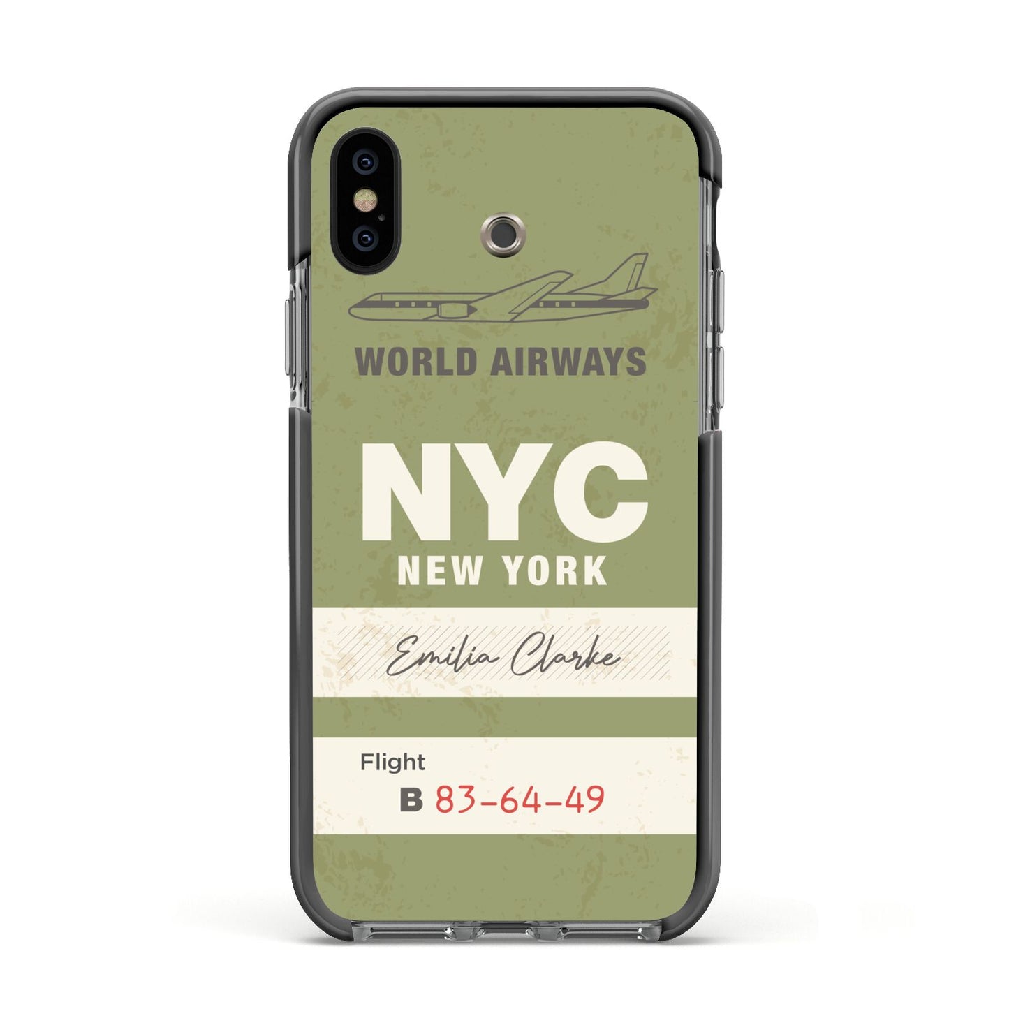 Personalised Vintage Baggage Tag Apple iPhone Xs Impact Case Black Edge on Black Phone