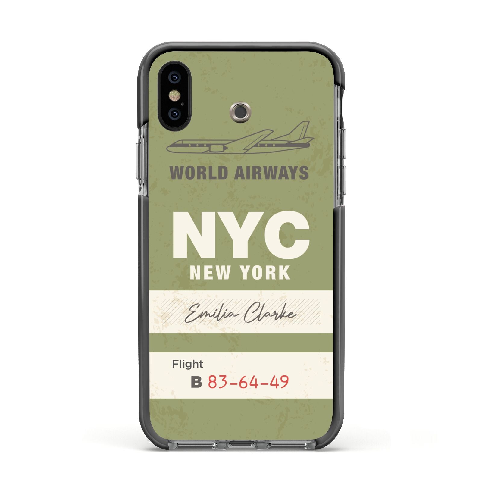 Personalised Vintage Baggage Tag Apple iPhone Xs Impact Case Black Edge on Black Phone