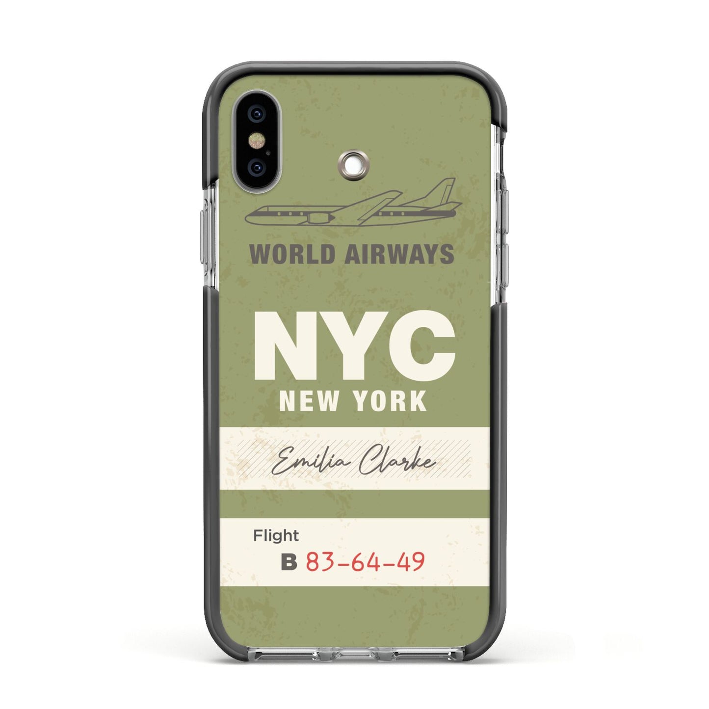 Personalised Vintage Baggage Tag Apple iPhone Xs Impact Case Black Edge on Silver Phone