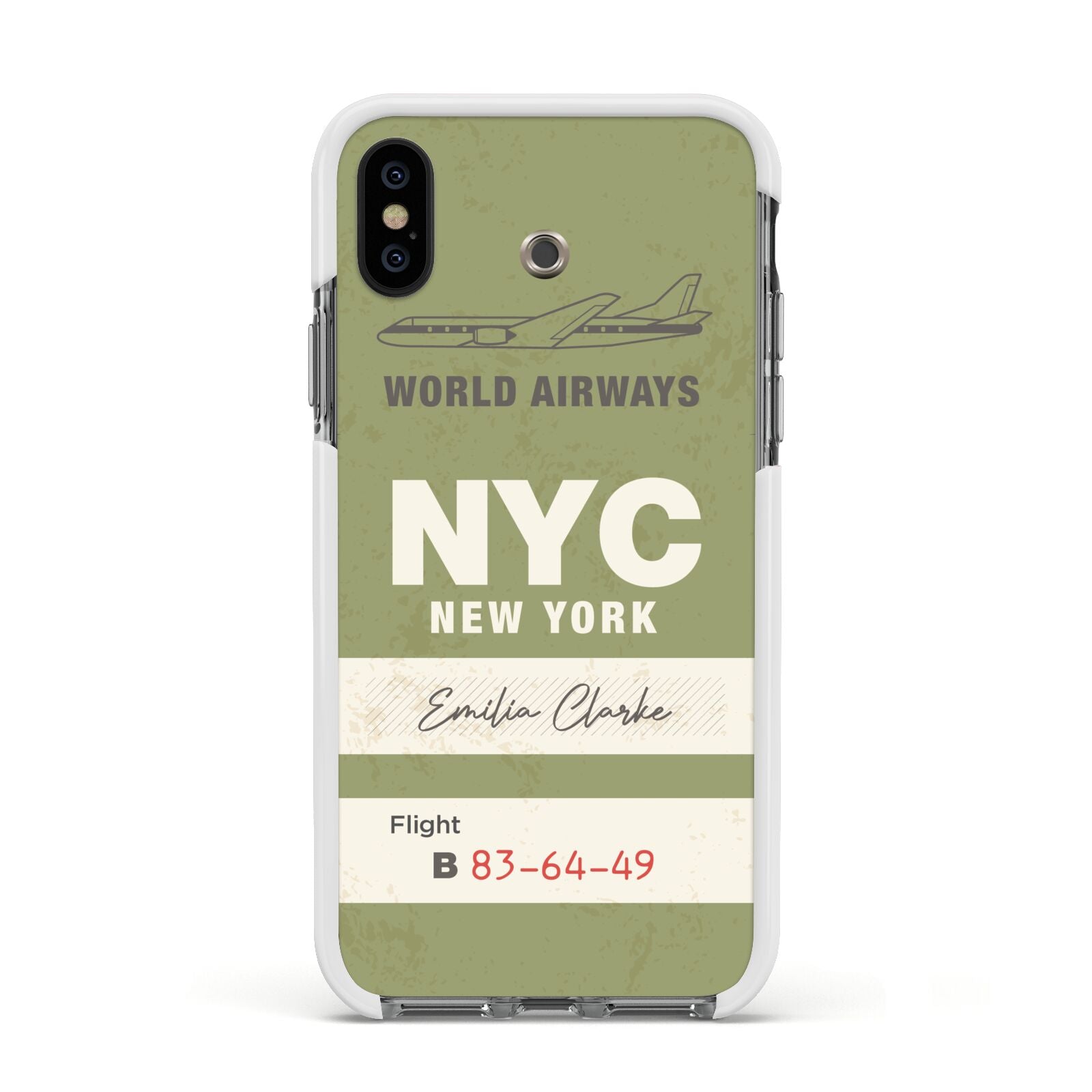 Personalised Vintage Baggage Tag Apple iPhone Xs Impact Case White Edge on Black Phone
