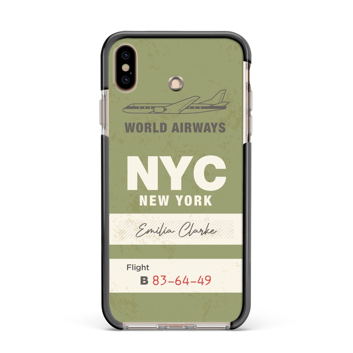 Personalised Vintage Baggage Tag Apple iPhone Xs Max Impact Case Black Edge on Gold Phone