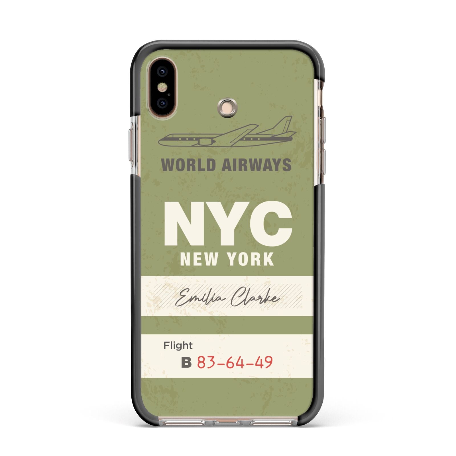 Personalised Vintage Baggage Tag Apple iPhone Xs Max Impact Case Black Edge on Gold Phone