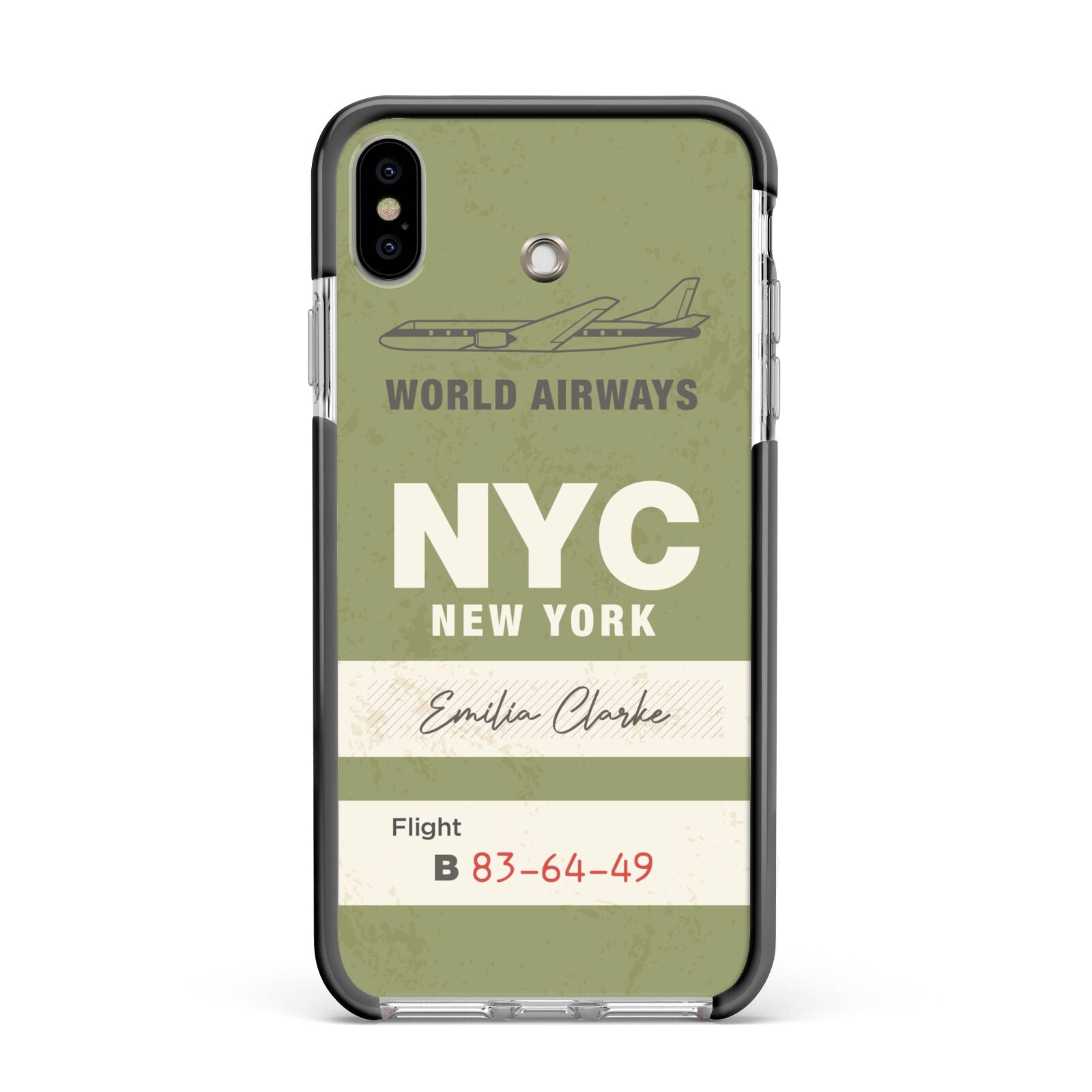 Personalised Vintage Baggage Tag Apple iPhone Xs Max Impact Case Black Edge on Silver Phone