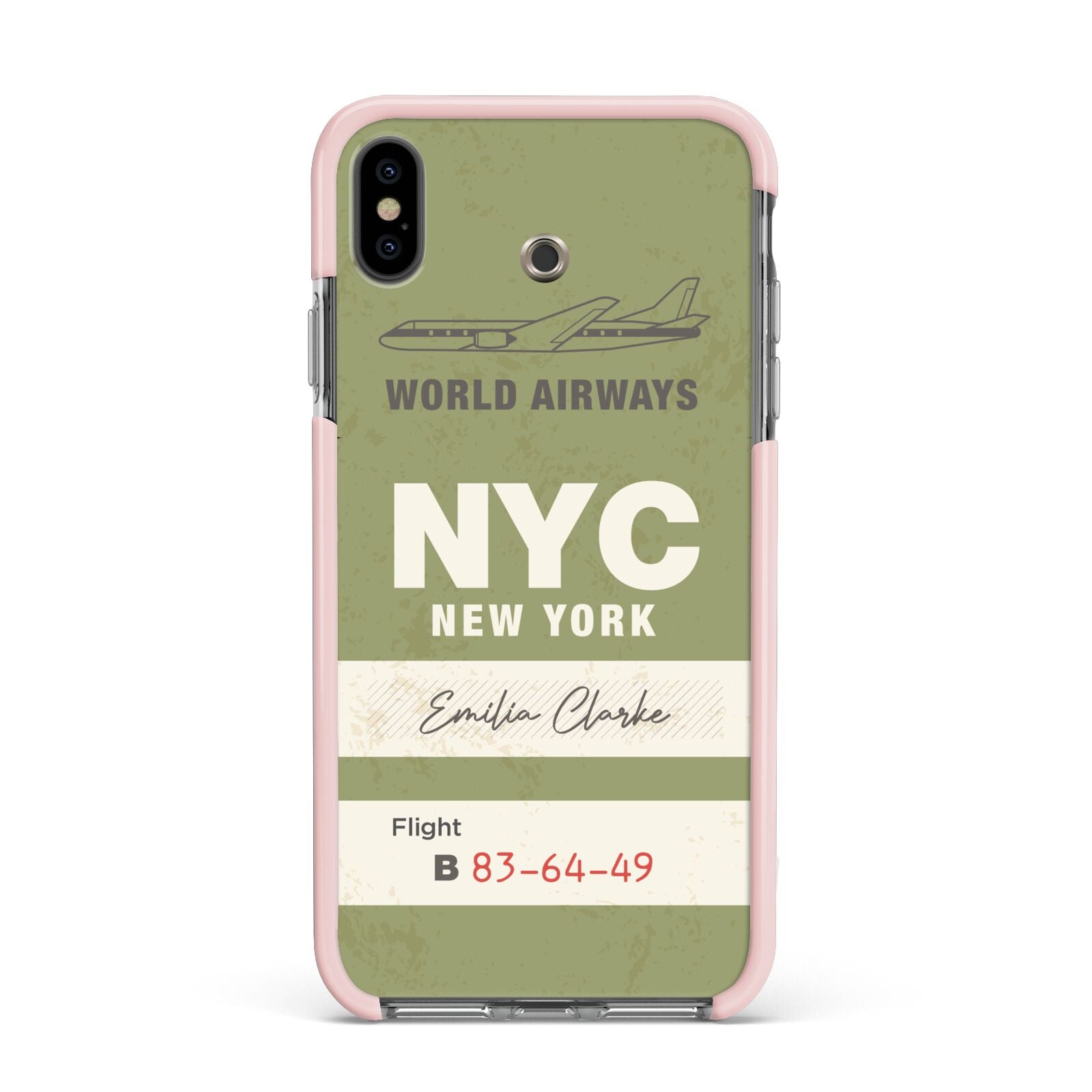 Personalised Vintage Baggage Tag Apple iPhone Xs Max Impact Case Pink Edge on Black Phone